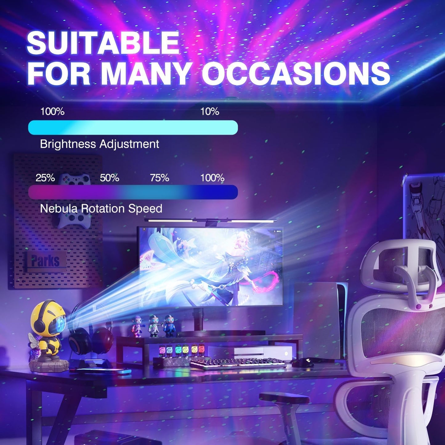 Bee Astronaut Galaxy Projector,Star Projector Galaxy Night Light,Starry Nebula Ceiling LED Lamp with Timer and Remote,Kids Room Decor Aesthetic,for Christmas