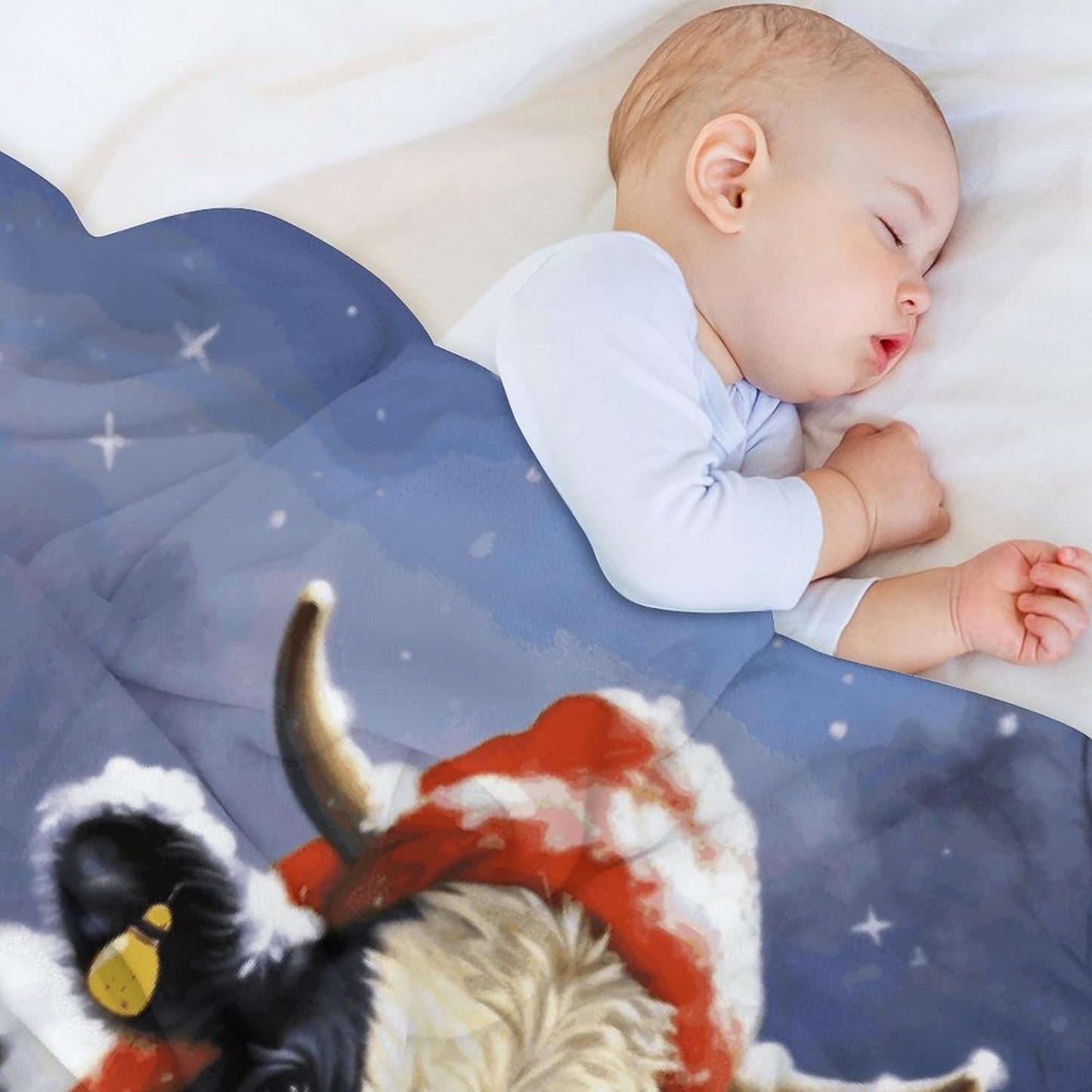 Christmas Snow Cow Blanket Chunky Fluffy Fuzzy Bed Blankets Cozy Soft Warm Winter Blankets Anti-Pilling Flannel Throw Blanket for Couch Living Room Bedroom Multiple Size
