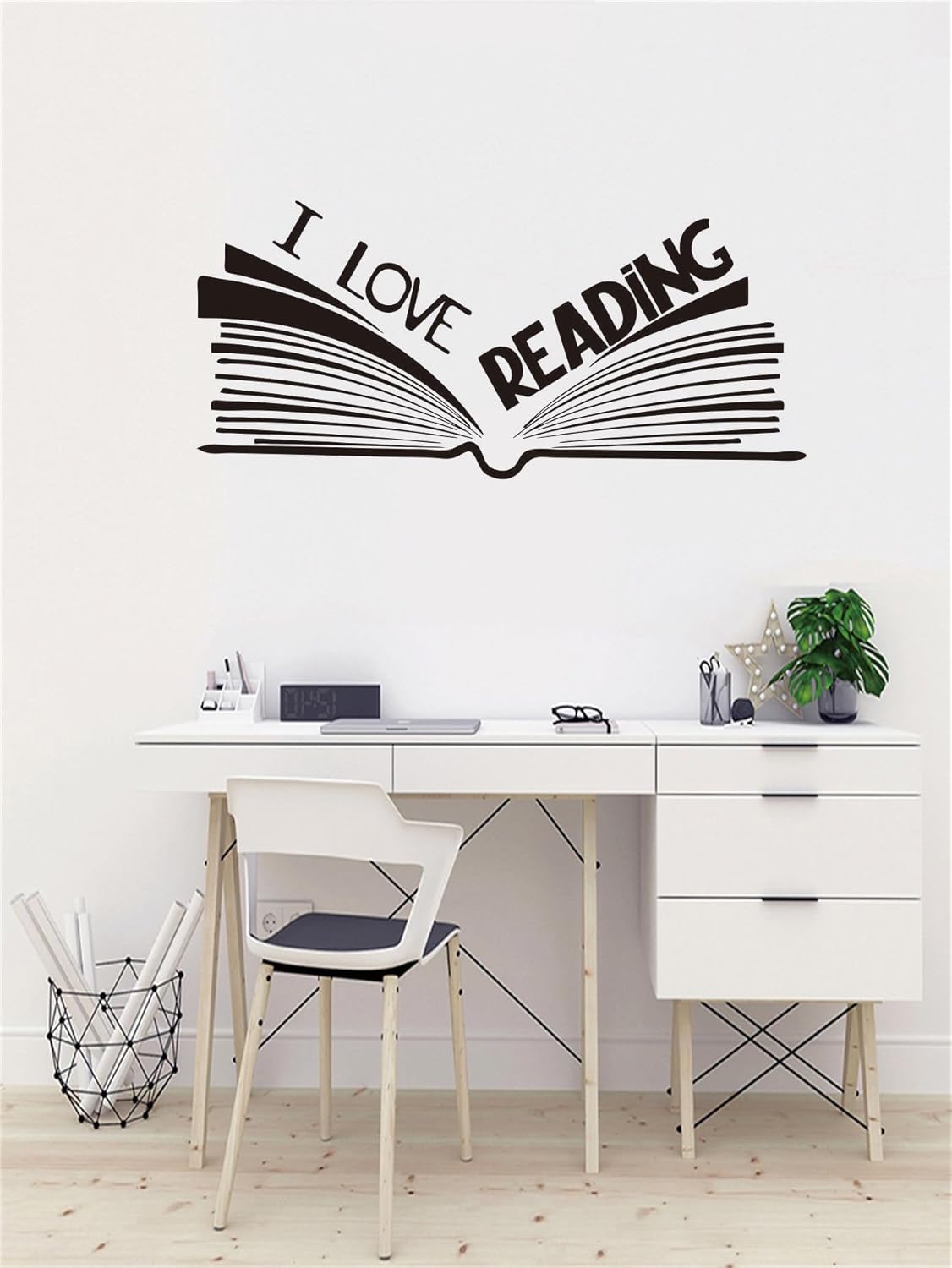 Inspiring Library Reading Wall Decal: Foster Learning and Creativity with Inspirational Quotes - Ideal for Classroom, Kids' Bedrooms, and Study Areas - Size: 10"x23" inches (Black-JZY107-Love reading)