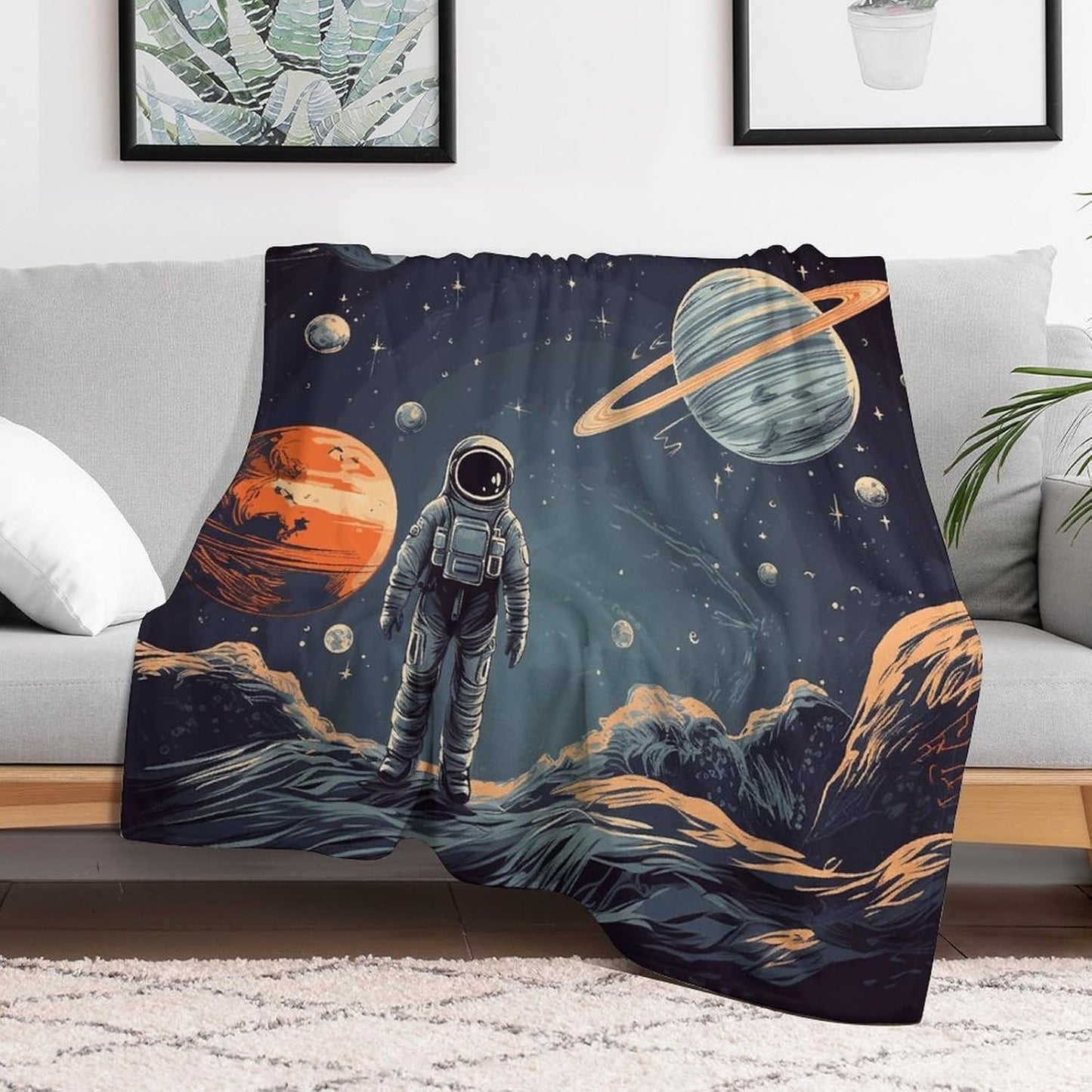 Planets and Astronaut Galaxy Throw Blanket for Couch Super Soft Warm Lightweight Throw Blankets Cozy Flannel Bed Blanket Cute Decorative Blankets for All Seasons Home Decor Gift 30"*40"（76 * 100cm）