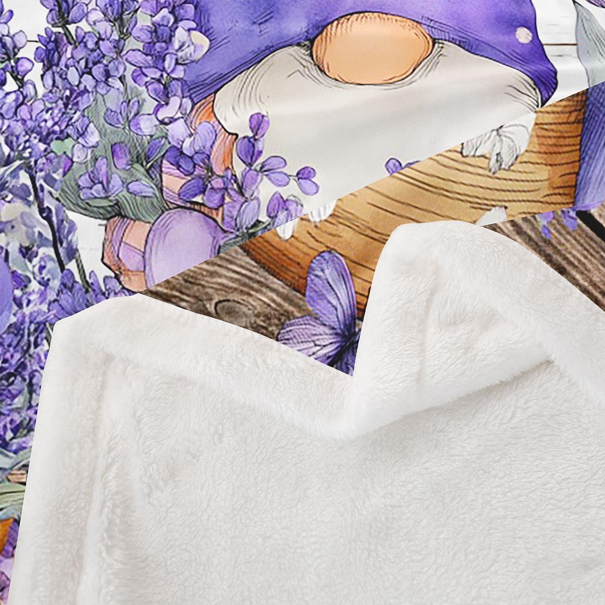 Erosebridal Flowers Blanket,Purple Flower Rustic Farmhouse Throw Blanket for Couch Bed Sofa,Cute Gnome Butterfly Fleece Blanket,Wild Animals Butterflies Floral Bed Blanket 60"x80"