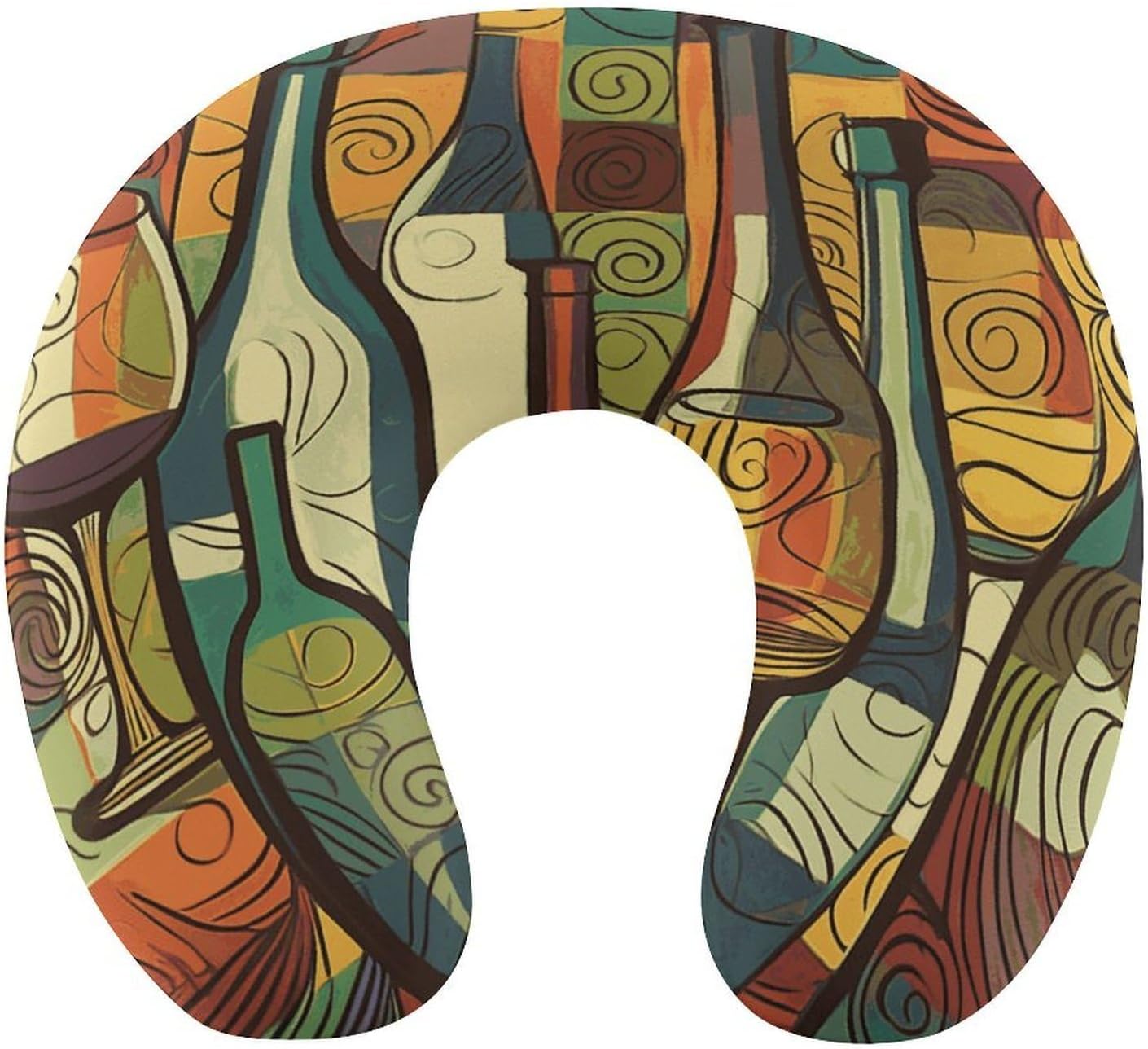Wine Bottle Art Neck Pillow Memory Foam U Shaped Pillows Portable Pillows for Shoulder Travel Head Support Pillow with Concealed Zipper for Airplane Car Home Office