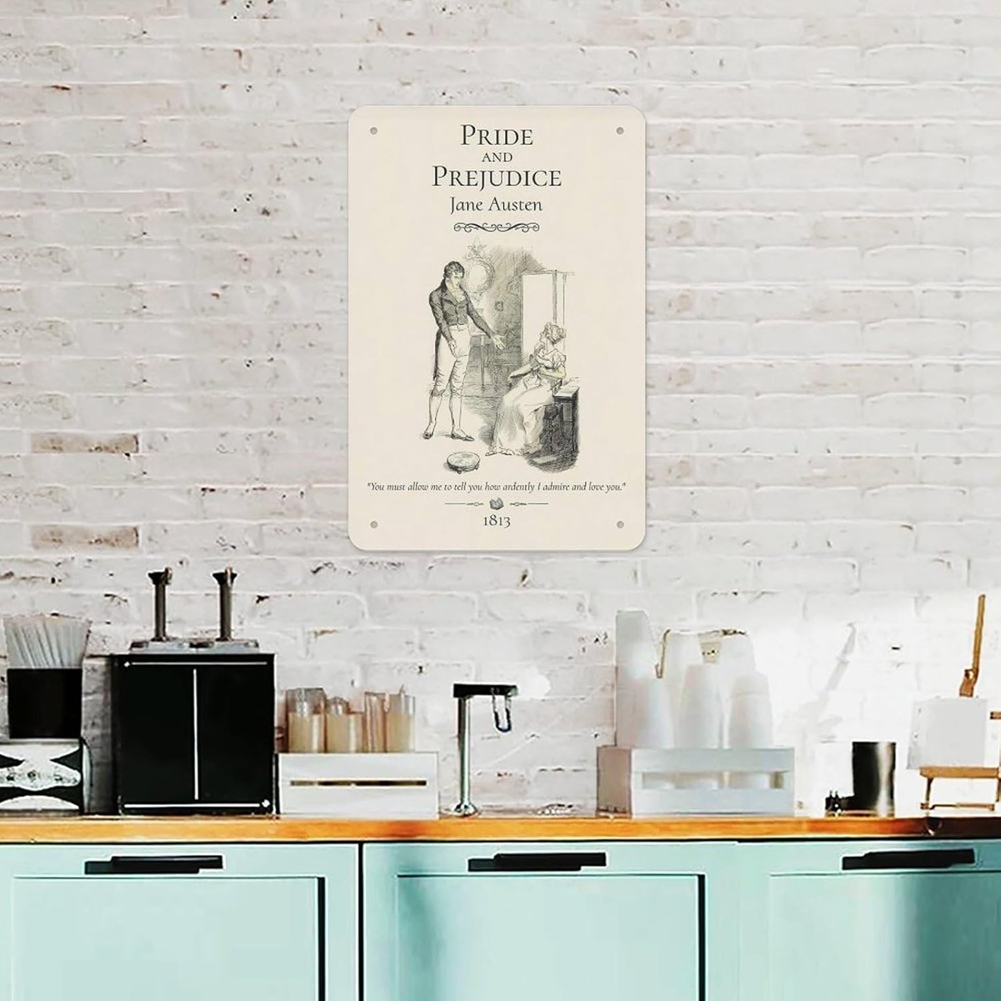 Metal Sign Poster 12x8 Inch Pride And Prejudice Jane Austen Quote Vintage Book Illustration Romantic Reading Nook Bedroom Living Room Classic Literature Wall Decor