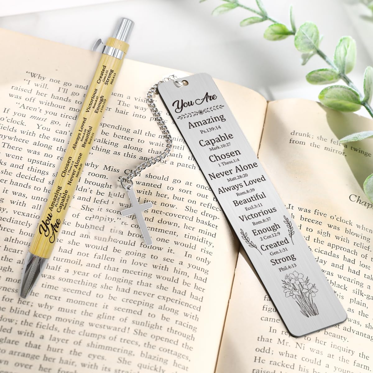 Christian Bible Bookmark with Pen – Religious Metal Bookmark for Women, Inspirational Scripture Gifts, Confirmation Baptism Birthday Gift for Teen Girls, Church Gifts for Her