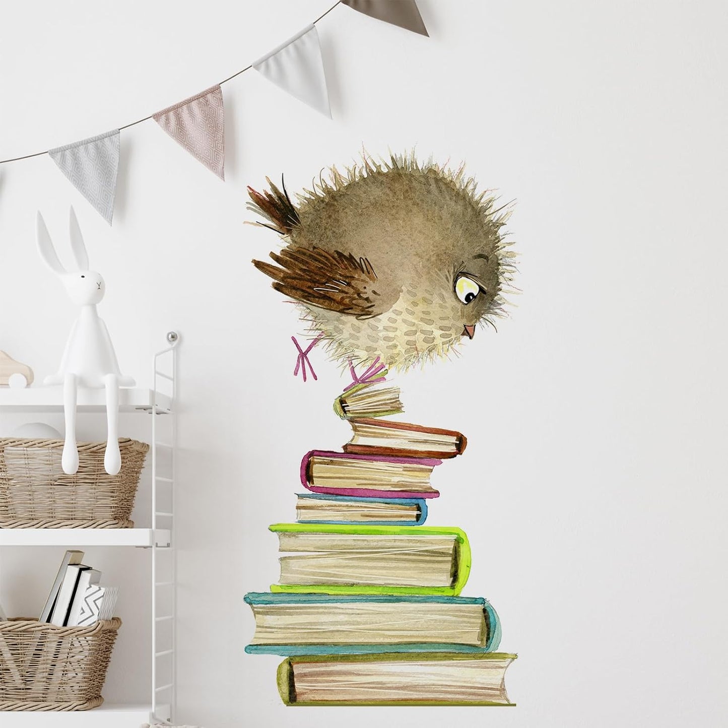 Owls & Books Wall Decals,Cute Animal Wall Stickers, Educational Peel and Stick Wallpaper for Kids Room,Reading Nook,Library Classroom Decor (E)