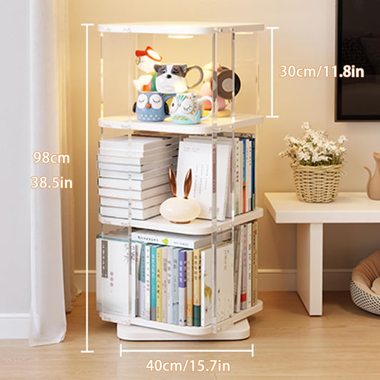 Square Rotating Bookshelf, Acrylic Organizer, 360 Spinning Display Rack, Floor Standing Bookcase Storage Rack for Living Room Decor(Natural,5 Tier:161cm)