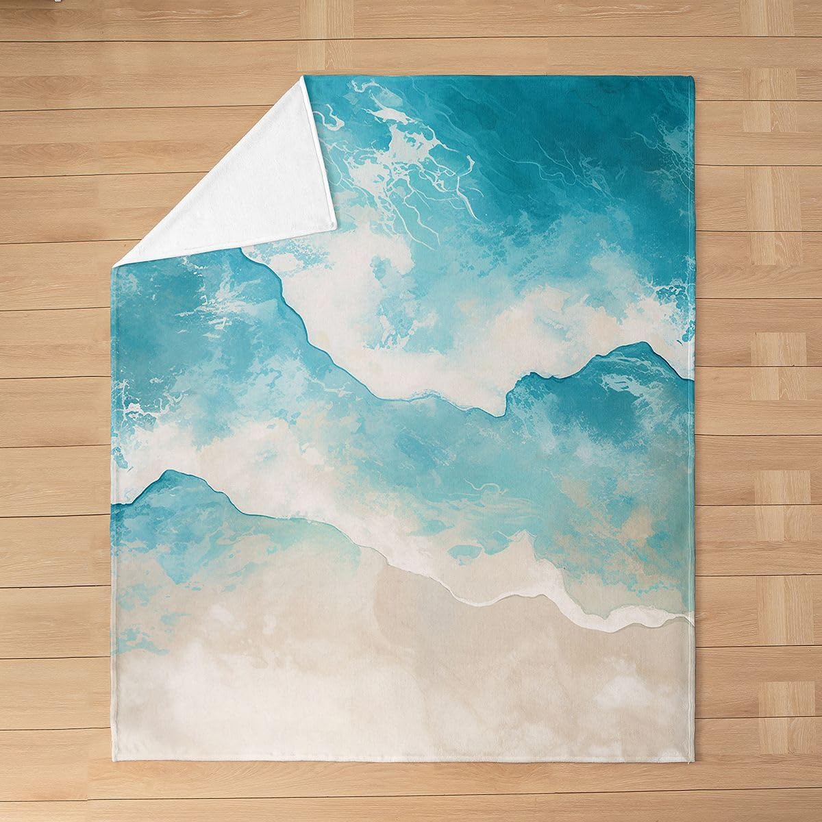 Feelyou Beach Plush Throw Blanket Teal Blue Coastal Flannel Blanket 40"x50" Ocean Beach Theme All Season for Couch Bed Sofa Bedroom Decor