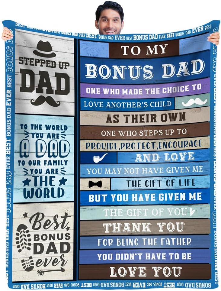 to My Bonus Dad Blanket Gifts for Fathers Day Present from Son Daughter Christmas Birthday Presents for Dad in Law Step Dad Throw Blanket