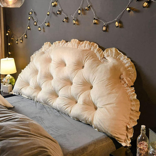 Large Bolster Triangular Wedge and Body Positioners Support Reading Backrest Pillow Bedside Cushion Reading Pillow Upholstered Wedge Headboard Pillow (Beige 180cm)
