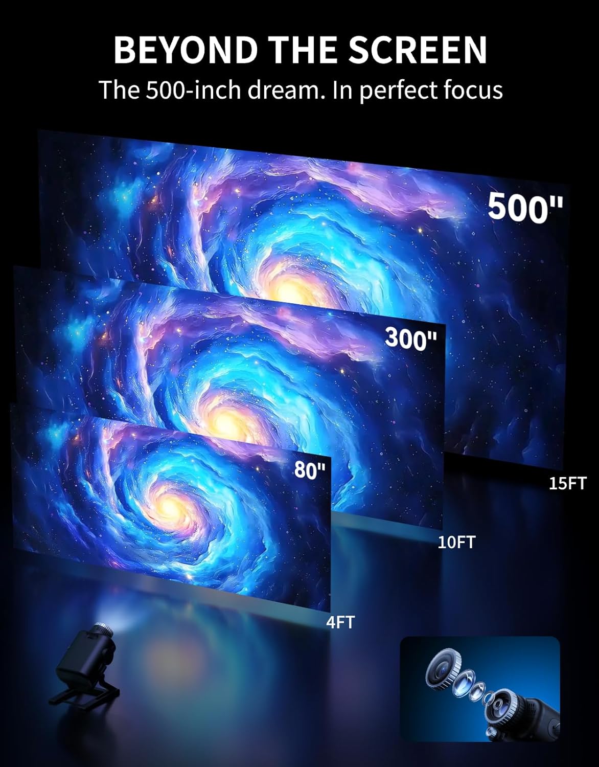 Galaxy Projector, 60 Themes Full-Room Immersive 3D Star Projector, Space Galaxy Projector, Large Area Home Planetarium Night Light Projector with HD Soft Light for Stress Relief Gifts
