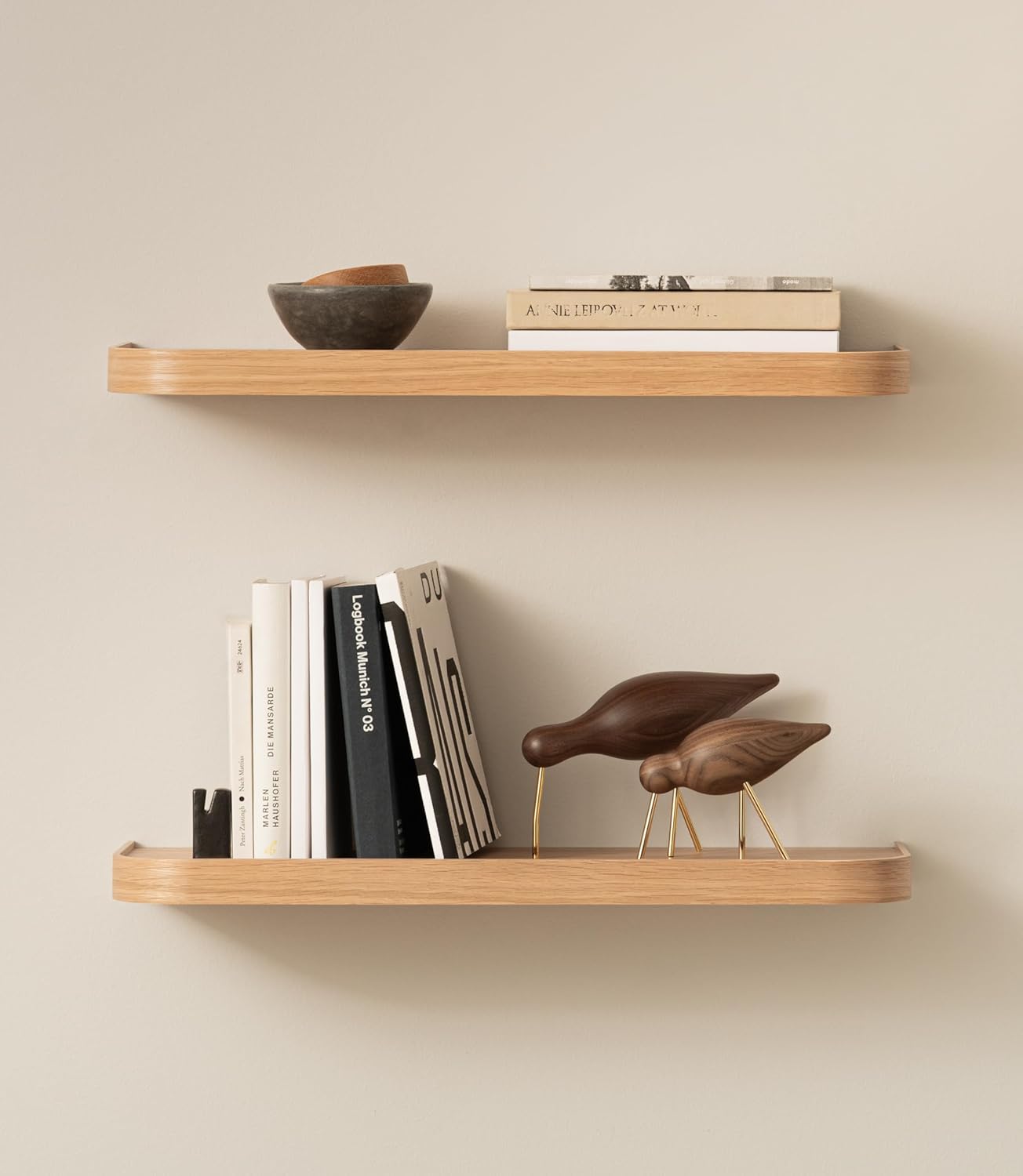 Kazai.® 23.6 inches Floating Shelves for Wall 'Toke' | Set of 2 Small Mounted Wooden Shelf Units | Modern Wall Decor & Storage for Living Room, Bathroom, Kitchen, Bedroom & More | Oak