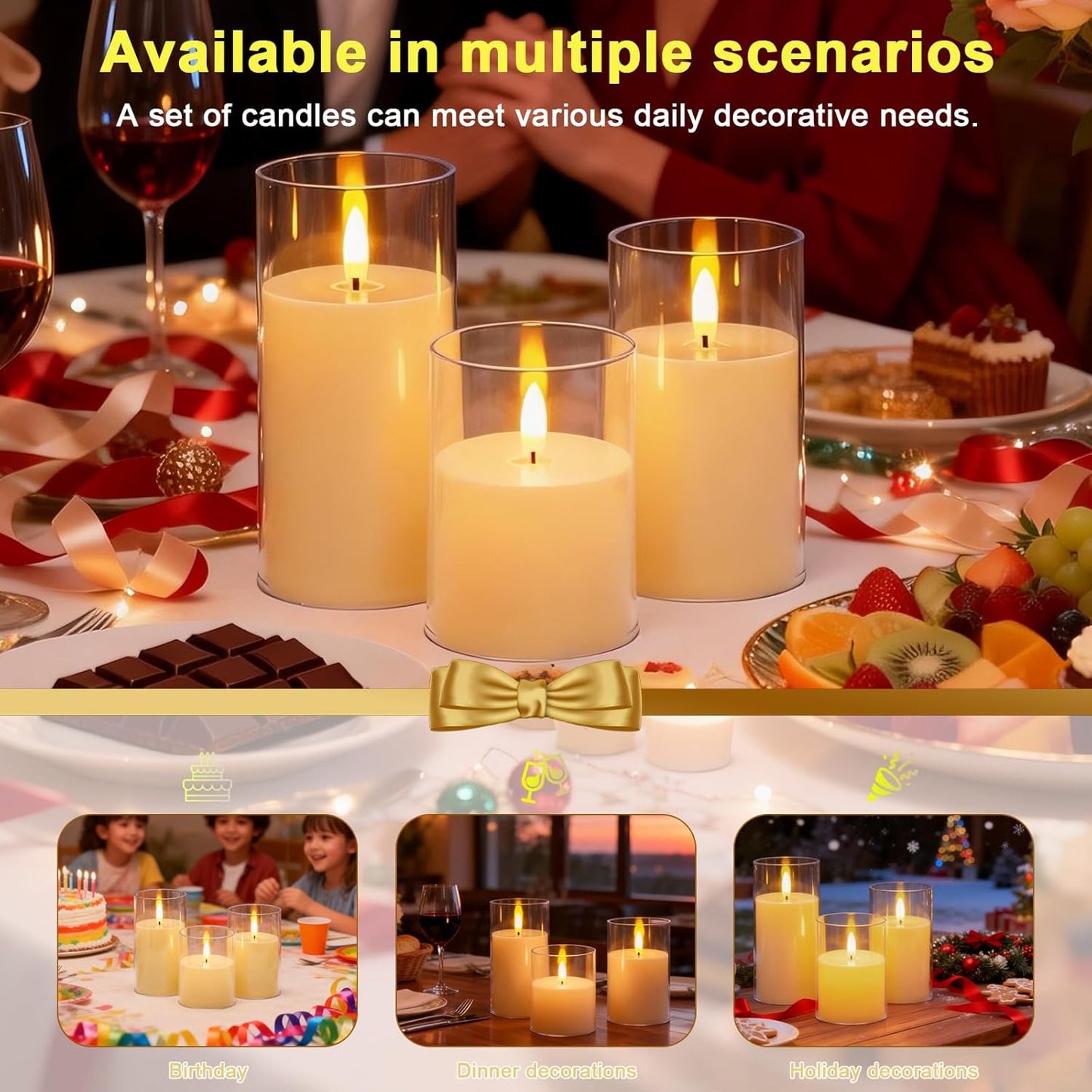 3-Pack Rechargeable Flameless Candles with Remote Control and Timer Function, 3D Realistic Flickering Flames, USB Battery Powered for Christmas Home Decoration Wedding Party Holiday