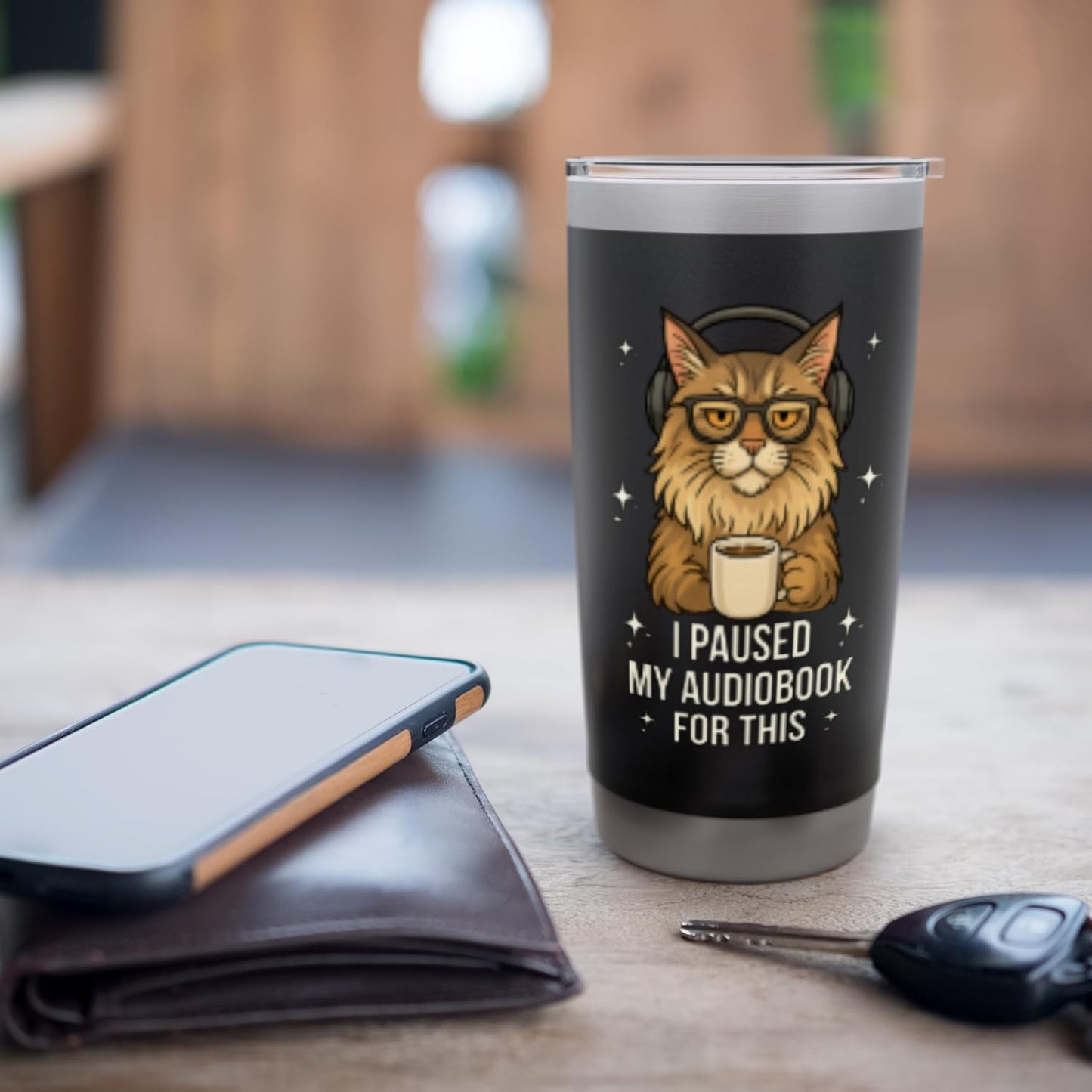 I Paused My Audiobook For This Cat Book Lover Coffee Tumbler Stainless Steel Insulated Tumbler