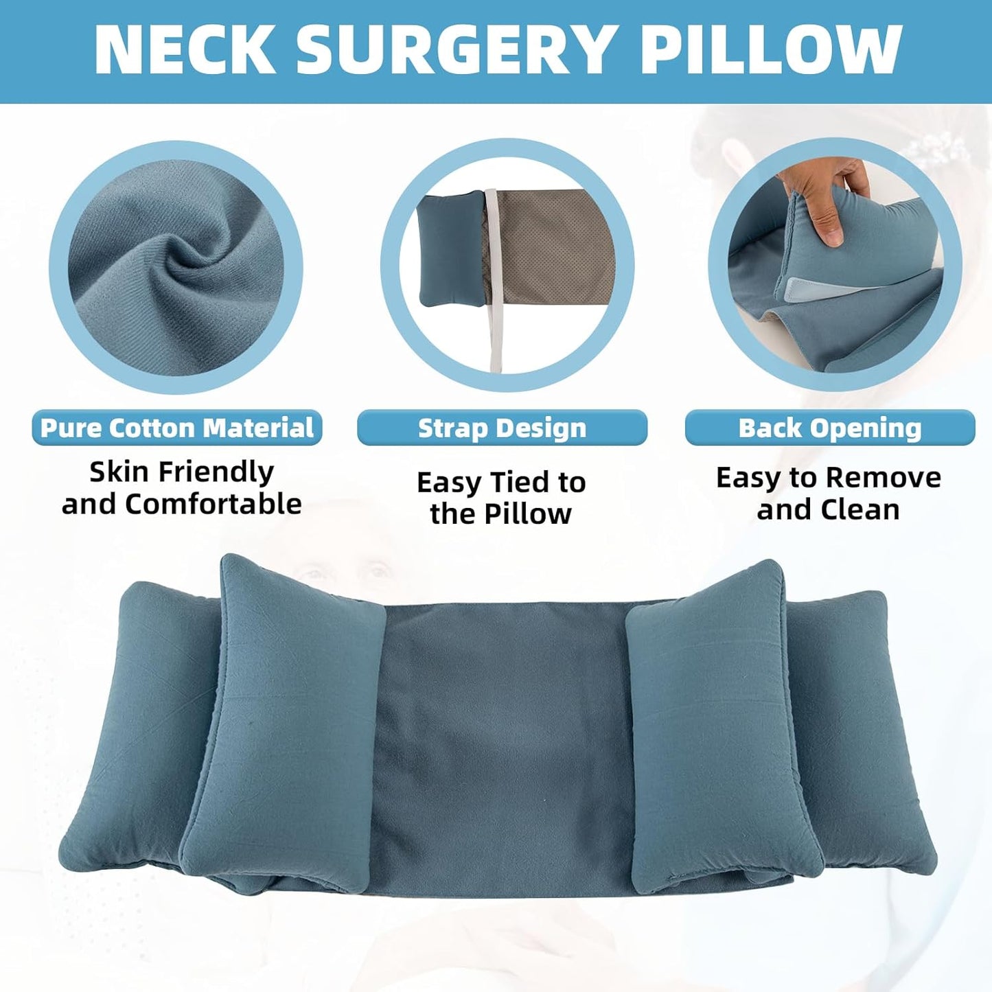 Neck Wedge Stabilizer Pillow for Sleeping to Keep Head Straight, Wedge Head Positioning Pillows for Elderly, Bedridden and Disabled, Face up Posture Sleep Upright Pillow (Blue)