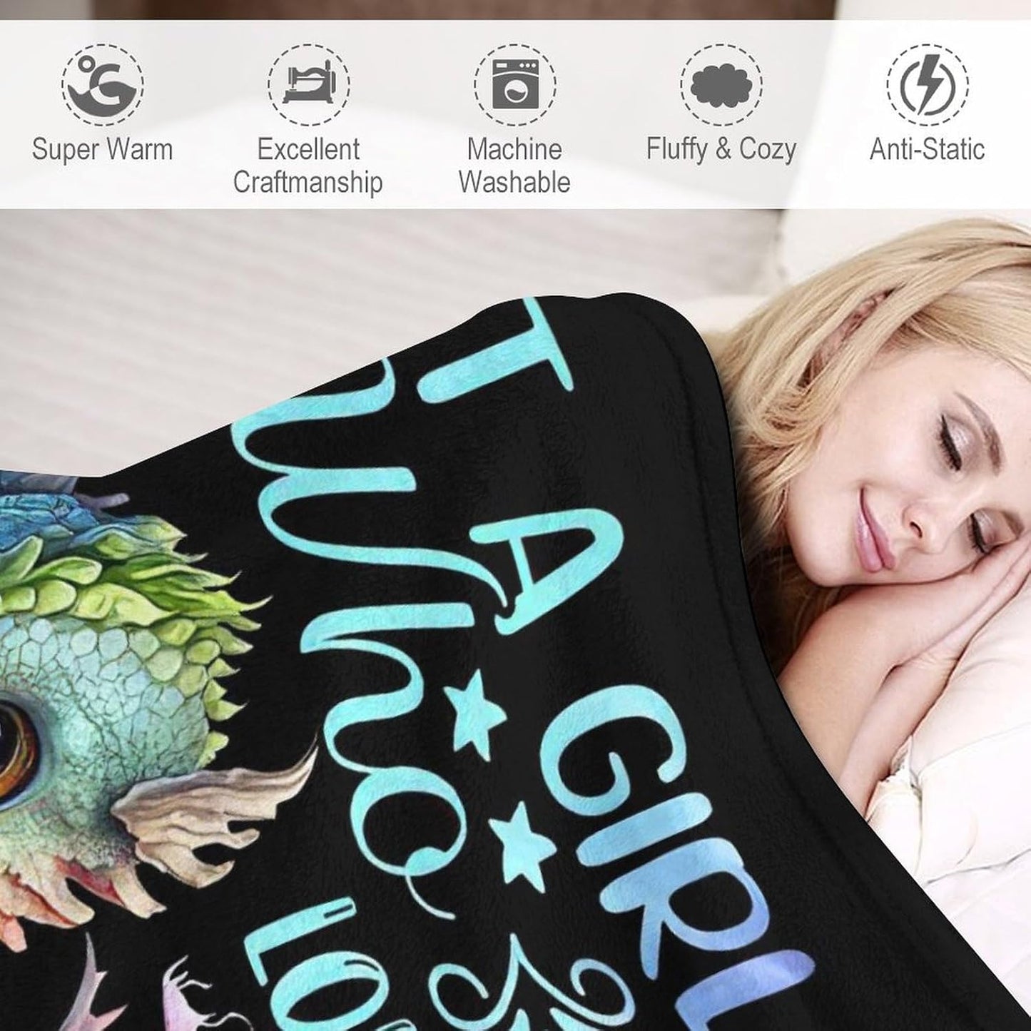 Just A Girl Who Love Dragons and Book Blanket Dragon Gifts for Girls Boys Woman Kids Reading Lover Throw Blankets Soft Blanket Warm Fleece Flannel Plush Blankets for Bed Sofa 40"x50"