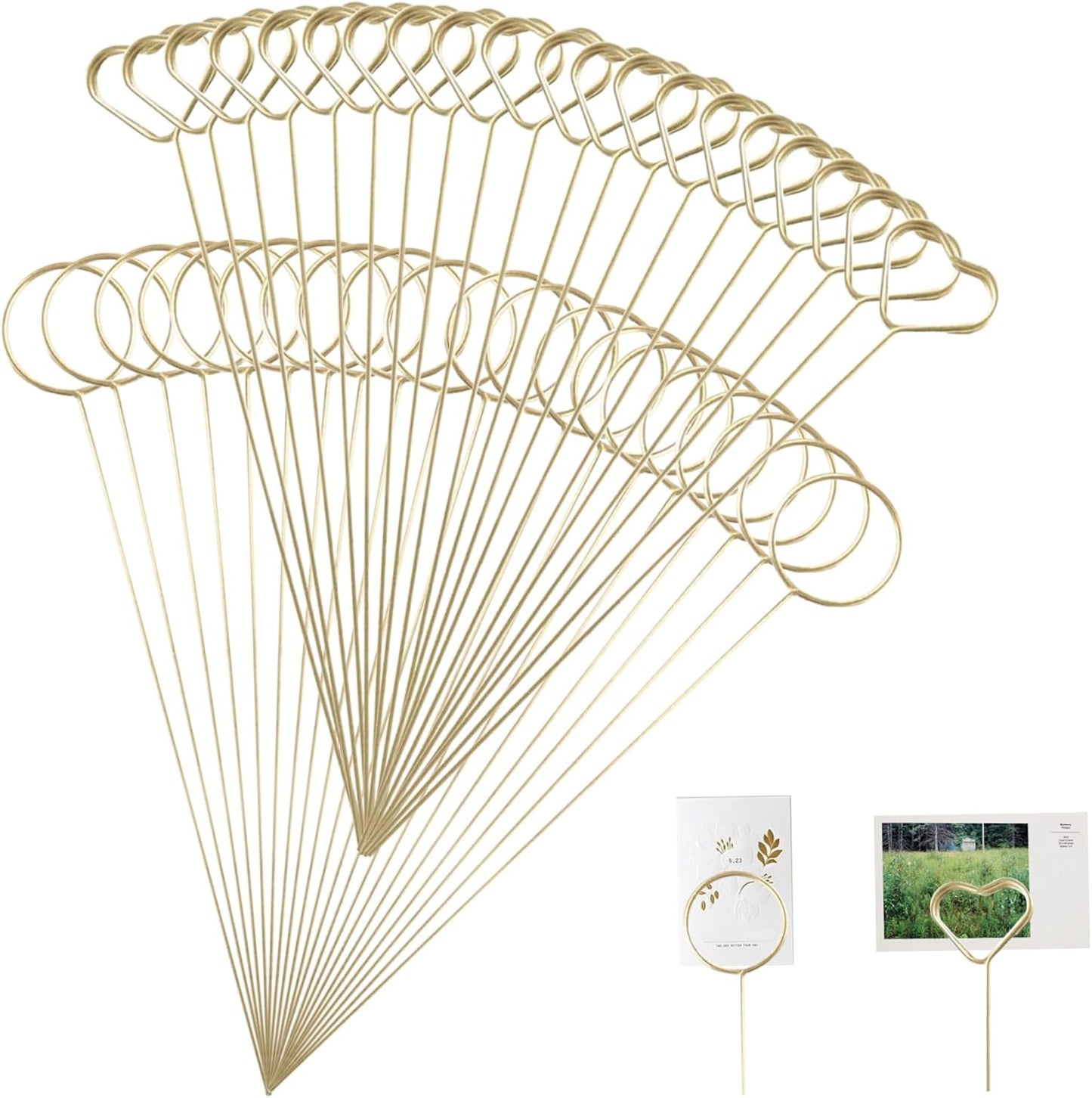 Metal Floral Place Card Holder, Photo Picture Memo Card Holder Clip, Gold Sticks Flower Picks Clips for Flower Arrangements, Wedding and Birthday Party