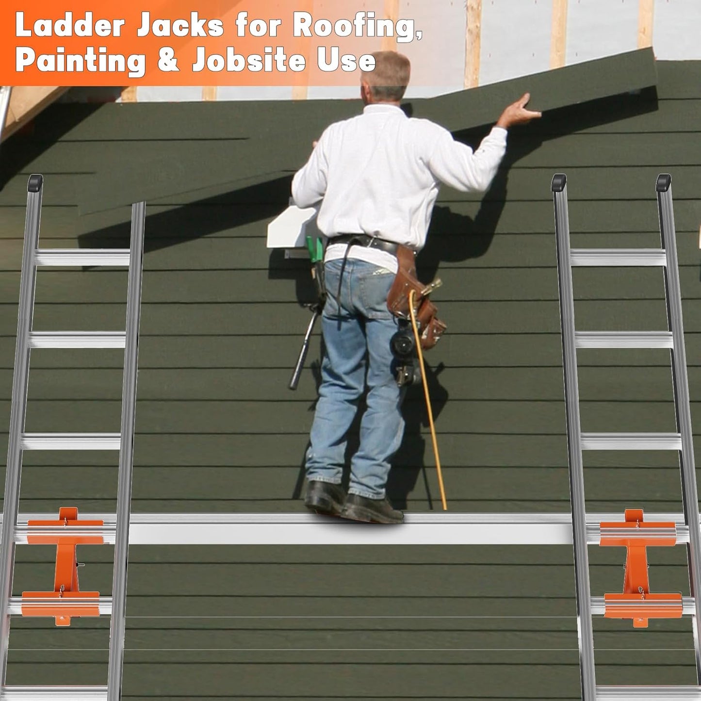 Ladder Jacks for Scaffolding Platform 2-Pack, Heavy-Duty Steel Ladder Jacks Scaffold Bracket, 350 lbs Capacity, Two-Rung Short Body Extension Ladder Jack for Roofing, Painting & Jobsite Use