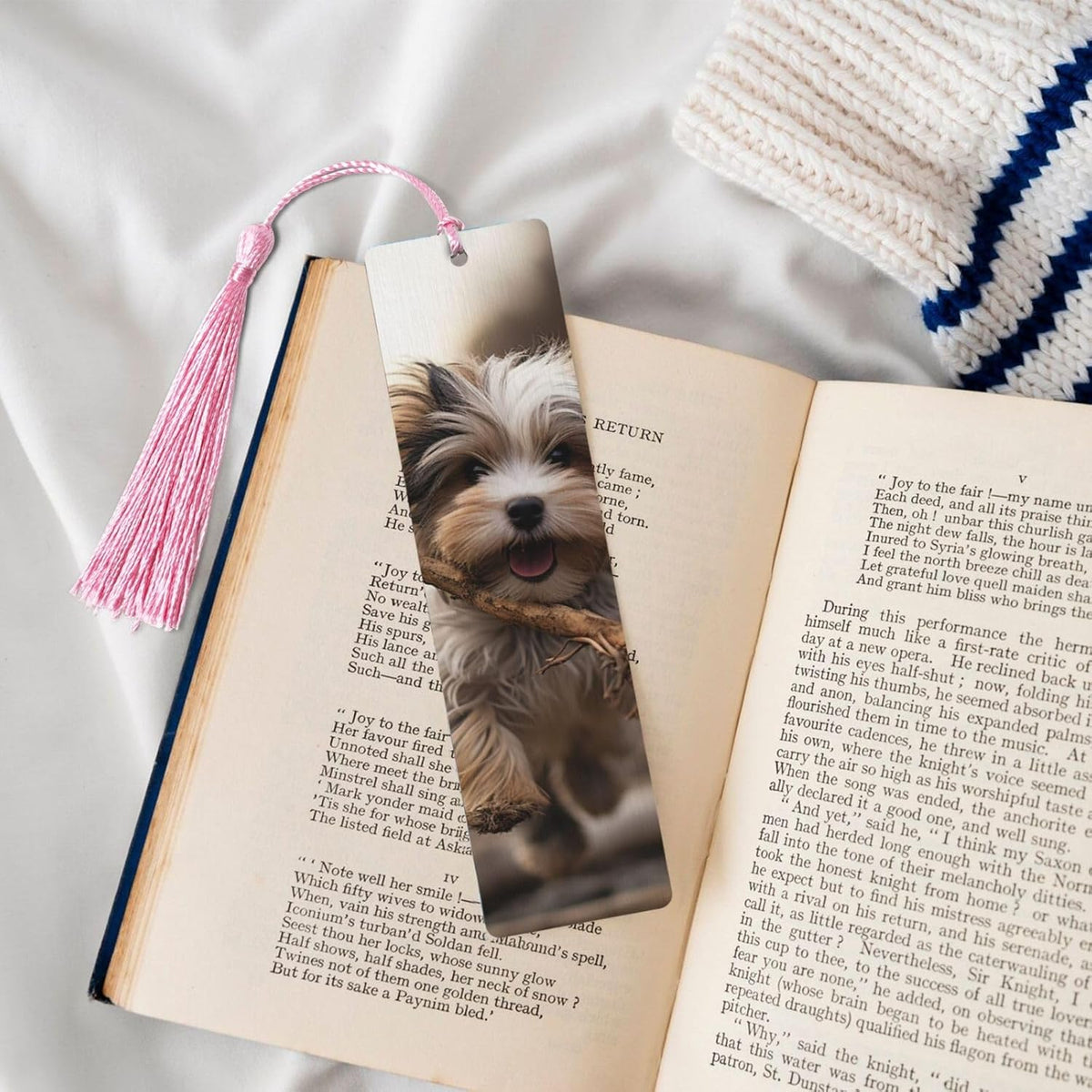 Puppy and Stick Bookmarks Gifts for Women Men, Wooden Bookmarks for Book Lovers, Vintage Book Marks Ornaments with Tassel, Unique Personalized Reading Page Markers Pink