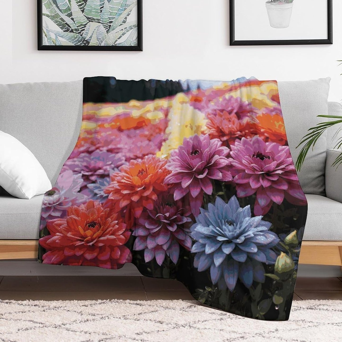 Rainbow Flower Sea Blanket Super Soft Lightweight Throw Blanket Cute Cozy Warm Bed Blanket Decorative Fuzzy Blanket All-Season Home Decor Gift for Sofa Couch Living Room 50"*60"（130 * 150cm）