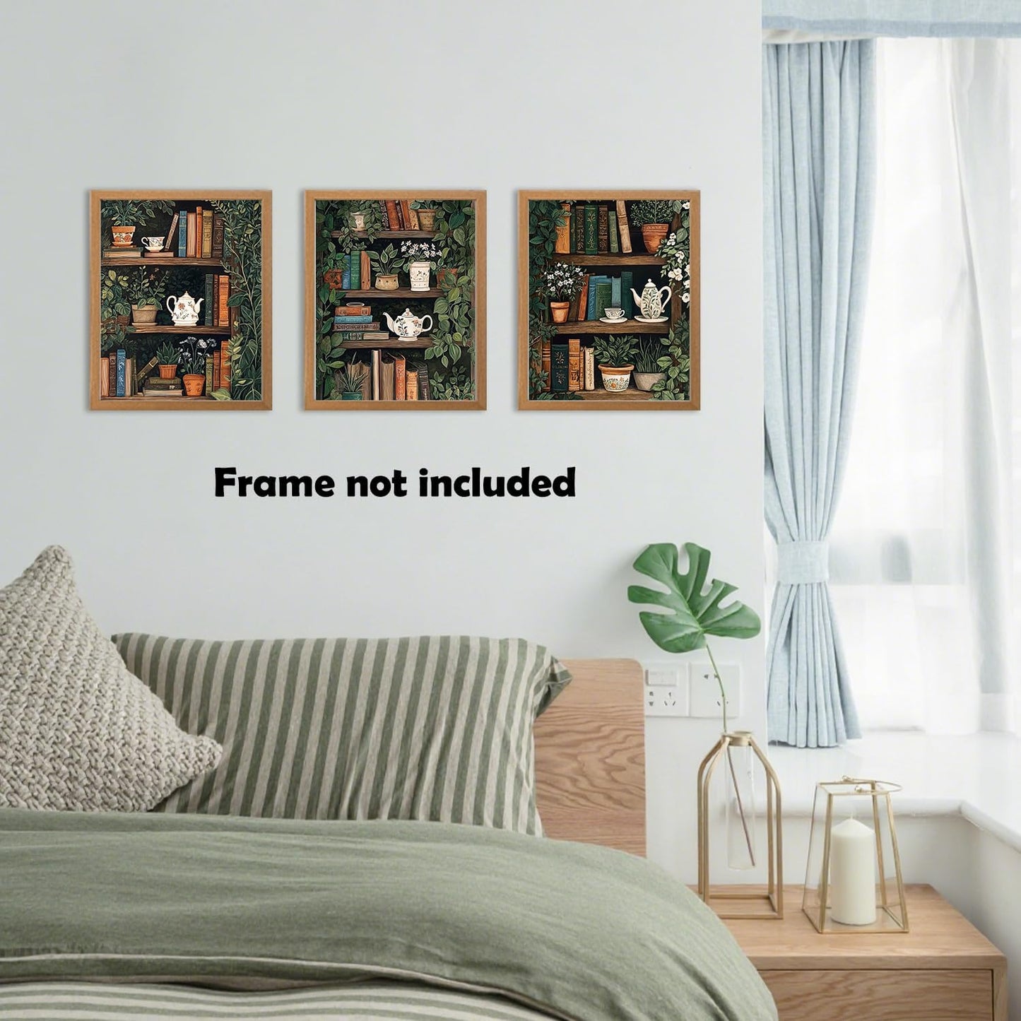 XWELLDAN Reading Bookish Book Shelf Botanical Wall Art Prints Wall Art Decor for Reading Room Bedroom Library Corner, 8x10 Inch Set of 3, Unframed