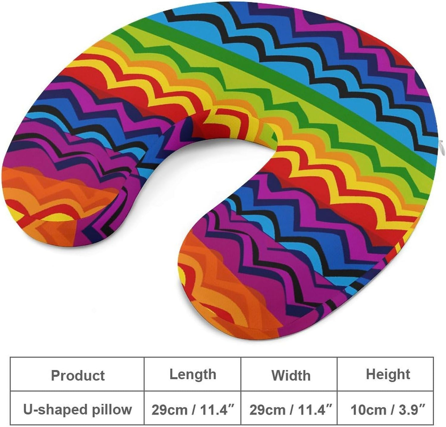 Gay Pride Rainbow Pattern Neck Pillow Memory Foam U Shaped Pillows Portable Pillows for Shoulder Travel Head Support Pillow with Concealed Zipper for Airplane Car Home Office