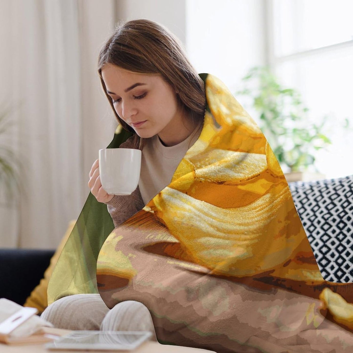 Potato Chips Blanket Super Soft Lightweight Throw Blanket Cute Cozy Warm Bed Blanket Decorative Fuzzy Blanket All-Season Home Decor Gift for Sofa Couch Living Room 50"*60"（130 * 150cm）