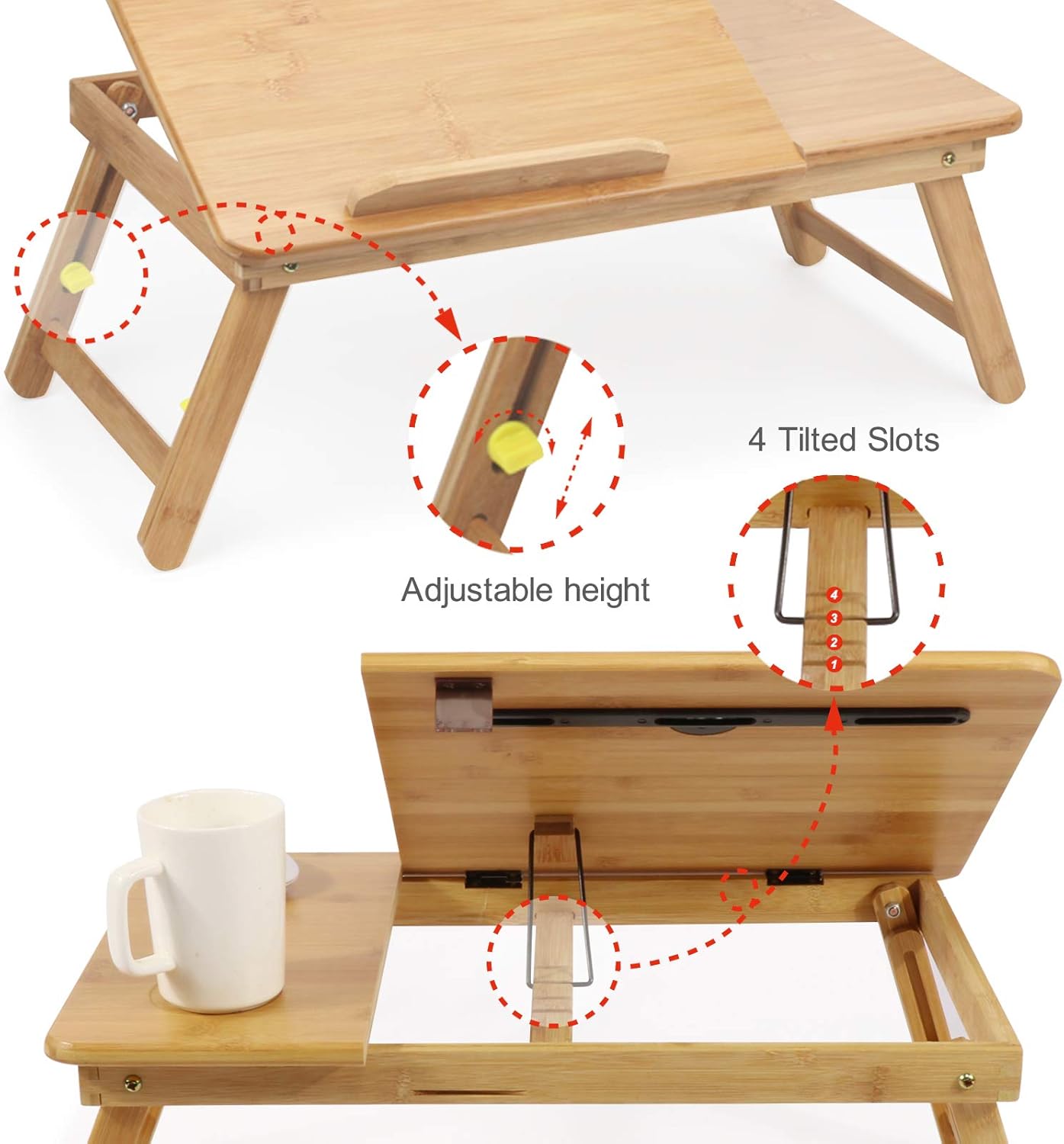 Lap Desk Bamboo Bed Tray Table Fits up to 17.7 Inch Foldable Laptop Desk for Breakfast Homework Study Reading Eating Food Tray Table