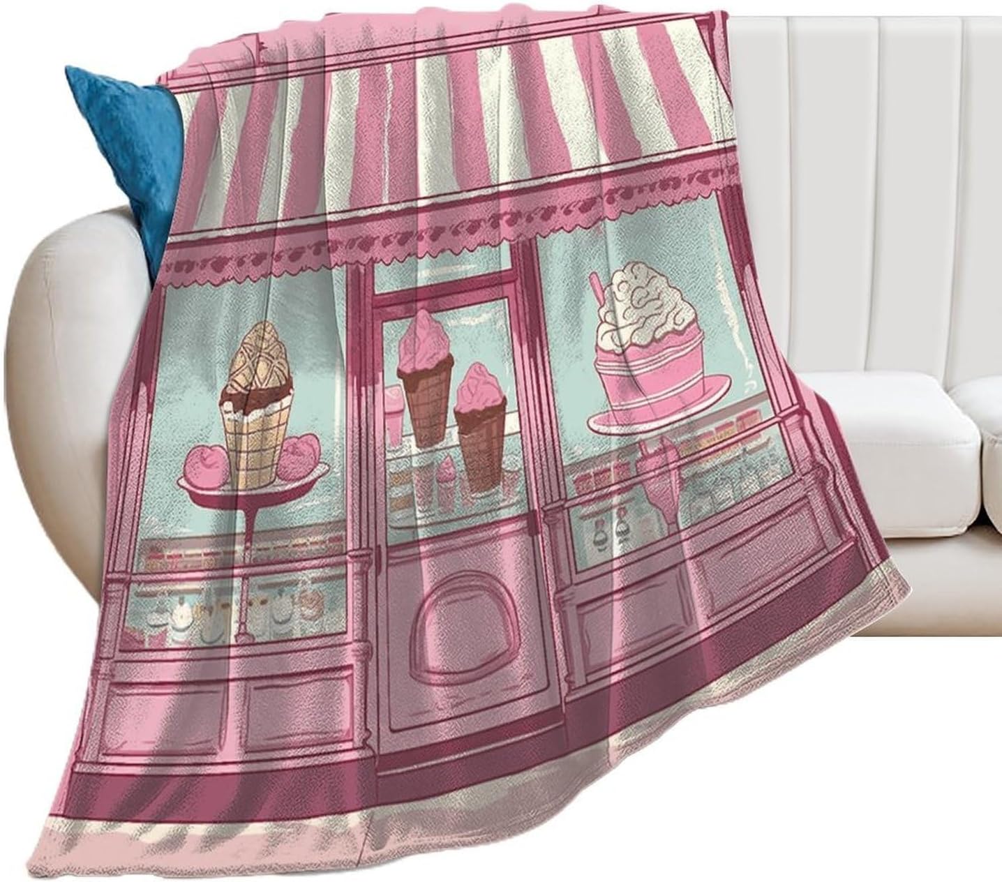 Ice Cream Store Pink Throw Blanket for Couch Super Soft Warm Lightweight Throw Blankets Cozy Flannel Bed Blanket Cute Decorative Blankets for All Seasons Home Decor Gift 30"*40"（76 * 100cm）