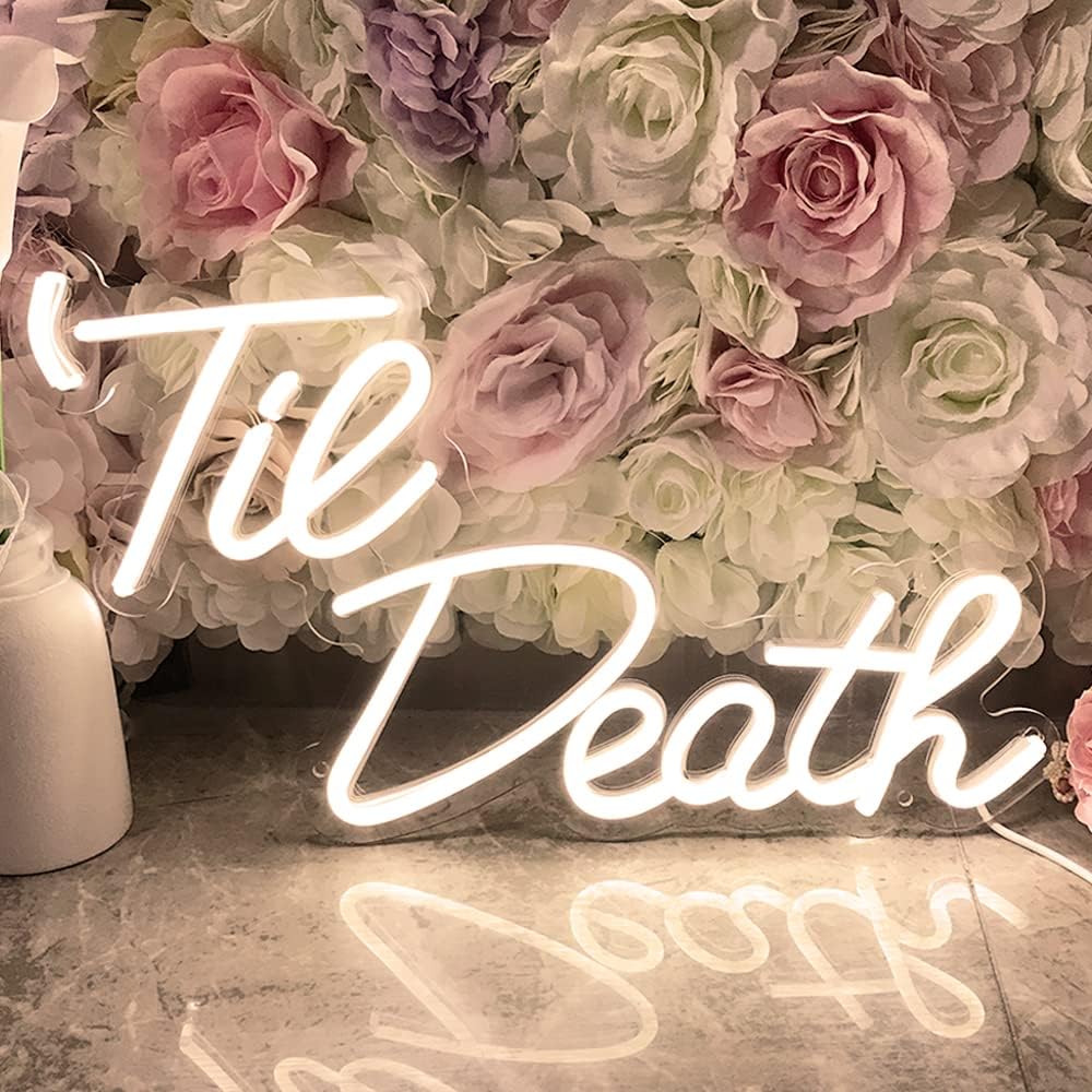 JXIN Til Death Neon Sign for Wall Decor, LED Light Signs for Wedding Engagement Birthday Anniversary Proposal Party Bedroom Office, Wedding Gifts for Loved Ones, 16"x9" Warm White