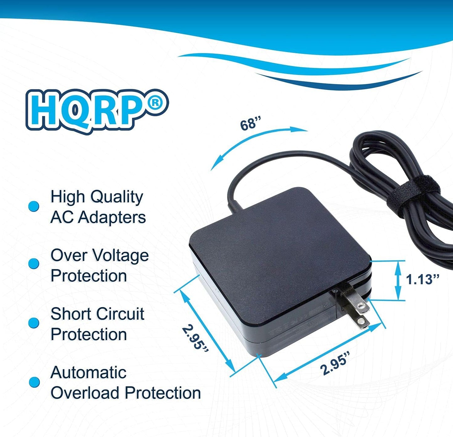 HQRP USB-C AC Adapter Compact Portable Fast Charger PD/QC 3.0 Type-C USB Power Supply Cord Black Cable (15W 27W 45W 65W 5V 9V 12V 15V 20V 3A 3.25A) Plus HQRP Euro Plug Adapter