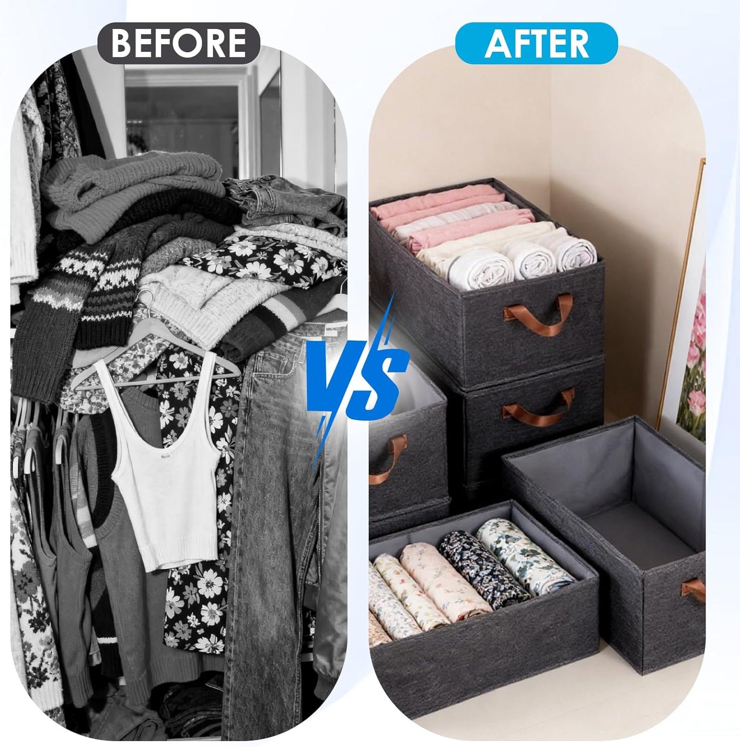 6PCS Fabric Storage Cubes Organizer with Handles, 18.5 x 10.6 x 7.9 Foldable Large Capacity Closet Storage Bins Boxes Sturdy Shelves Basket for Clothing Sheets Toys Books DVD