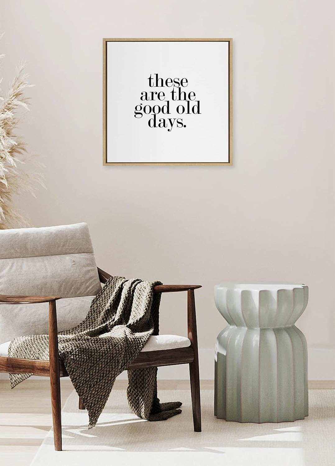 Kate and Laurel Sylvie Good Old Days Framed Canvas Wall Art by Maggie Price of Hunt and Gather Goods; 22x22 Natural; Modern Farmhouse Wall Décor