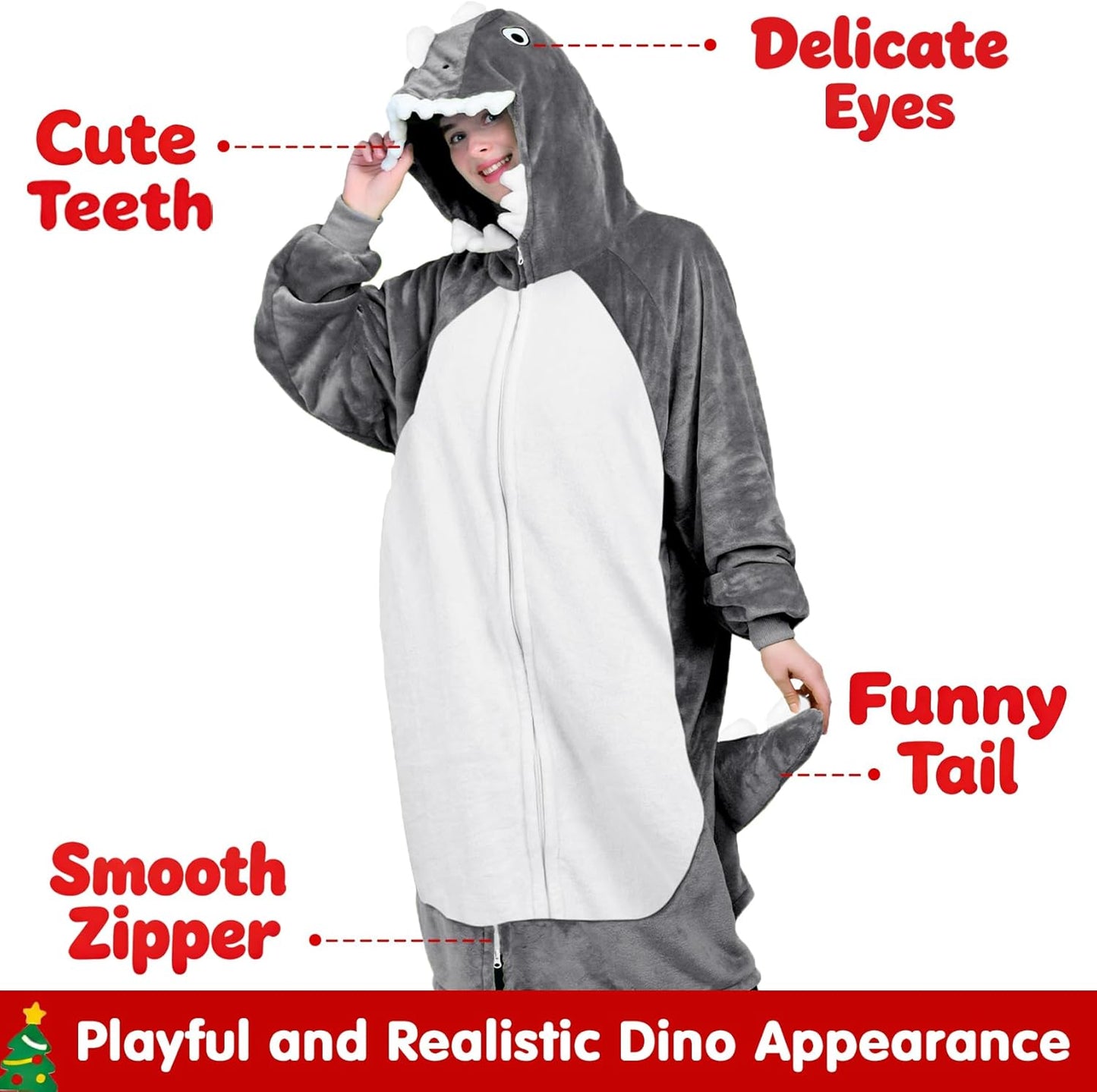 Waitu Dinosaur Wearable Blanket Hoodie Funny Halloween Costumes Gifts for Women Men Boys Girls, Zipper Hoodie Blanket Sweatshirt Cozy Unisex Flannel Dinosaur Costume Cute Gifts (Adult, Gray)
