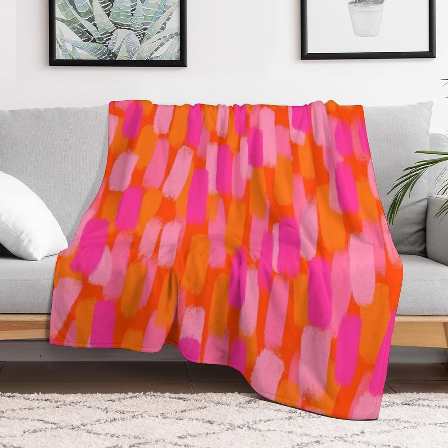 Abstract Retro 70s Pink Orange Paint Brush Blankets 30"x40" Lightweight Flannel Fleece Cozy Aesthetic Throw Blanket Home Decor for Couch Bed Sofa Bedroom Living Room Trendy Funky Dormitory College