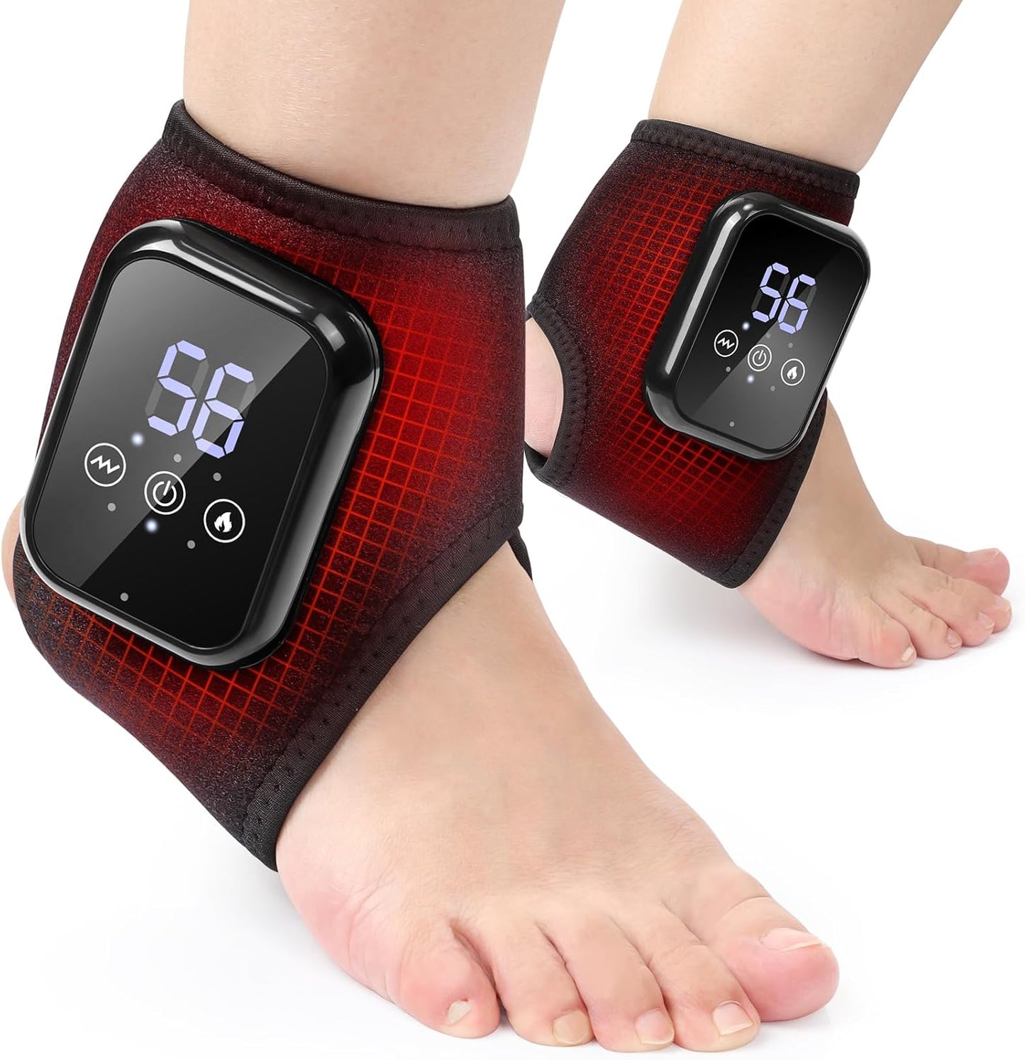 2Pack Cordless Ankle Massager for Pain Relief, Foot Renew Massager for Neuropathy, Ankle Heating Pad with Massage, Foot Ankle Massage, Ankles Relief Heating Pad, 3 Heat Levels, 3 Massage Modes, Black