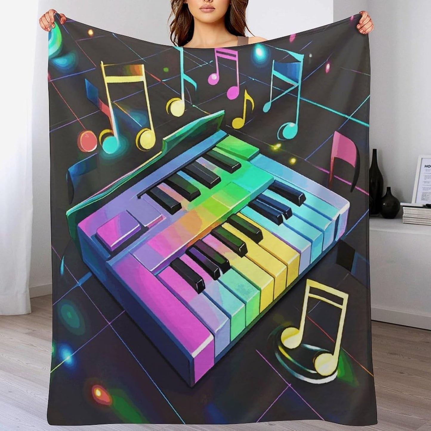 Colorful Piano Keyboard Music Note Blanket Super Soft Lightweight Throw Blanket Cute Cozy Warm Bed Blanket Decorative Fuzzy Blanket All-Season Home Decor Gift for Sofa Couch Living Room 40"*50" （100*1