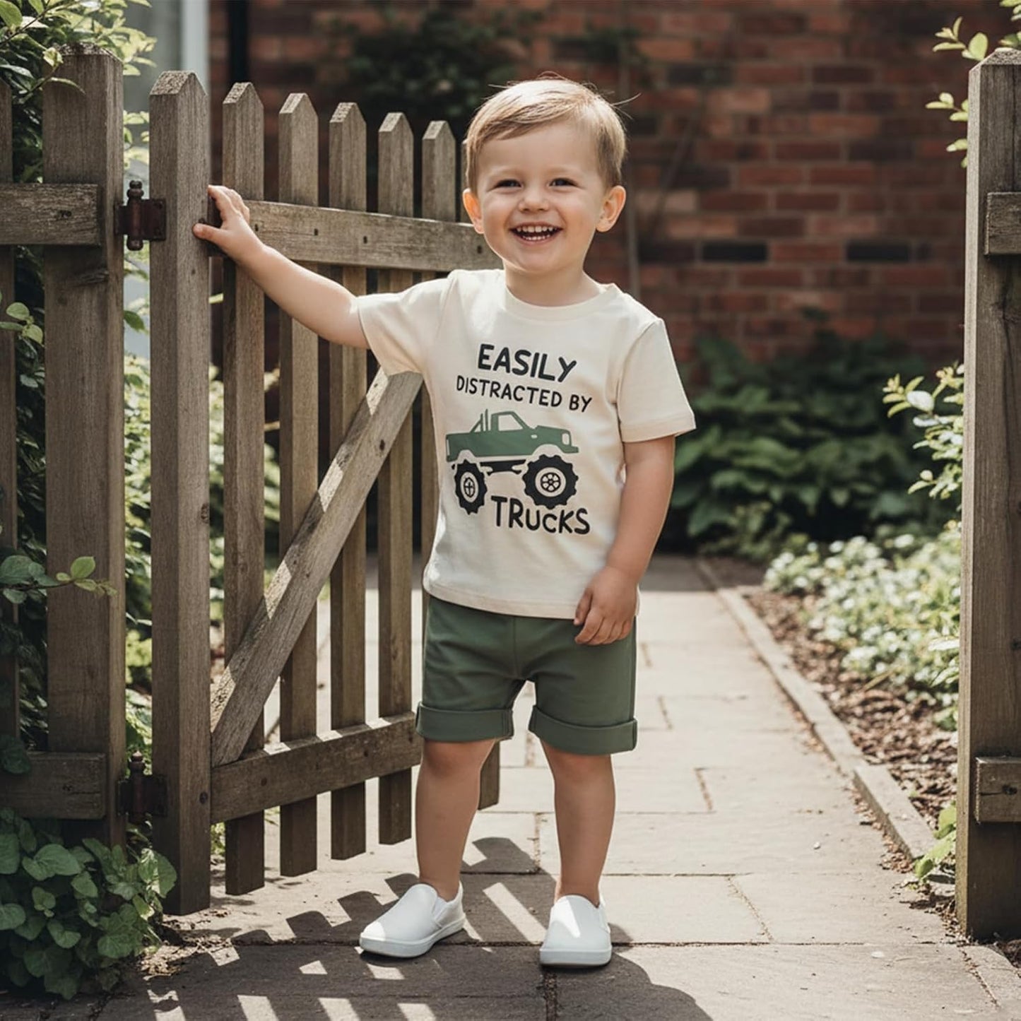 Toddler Baby Boy Clothes Summer Short Sleeve Trucks Tractors Print T-Shirt Tops Solid Color Shorts Set Casual Outfit