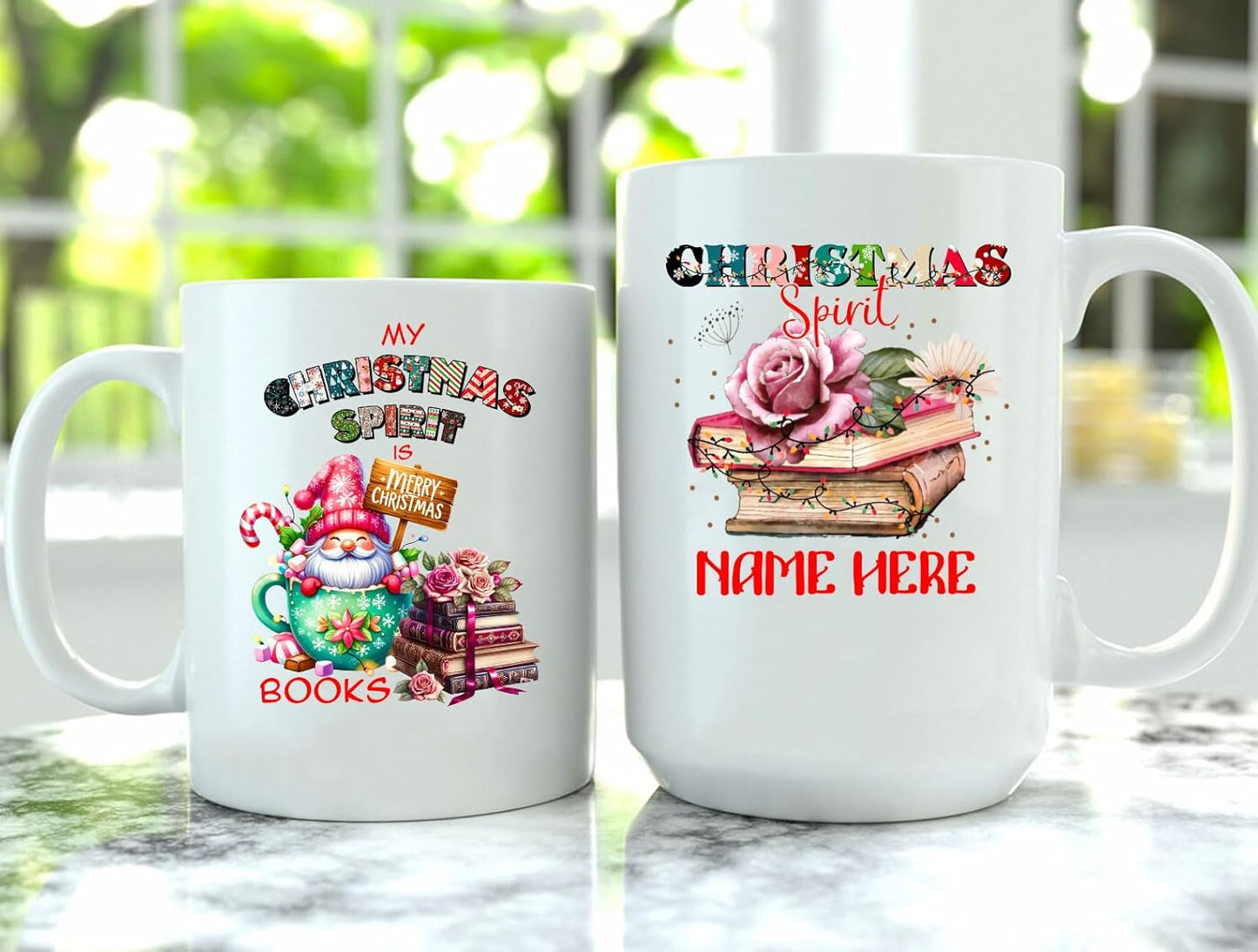 Personalized Merry Christmas Mug 11oz Bookish Ceramic Coffee Cup for Reading Lover Bookclub