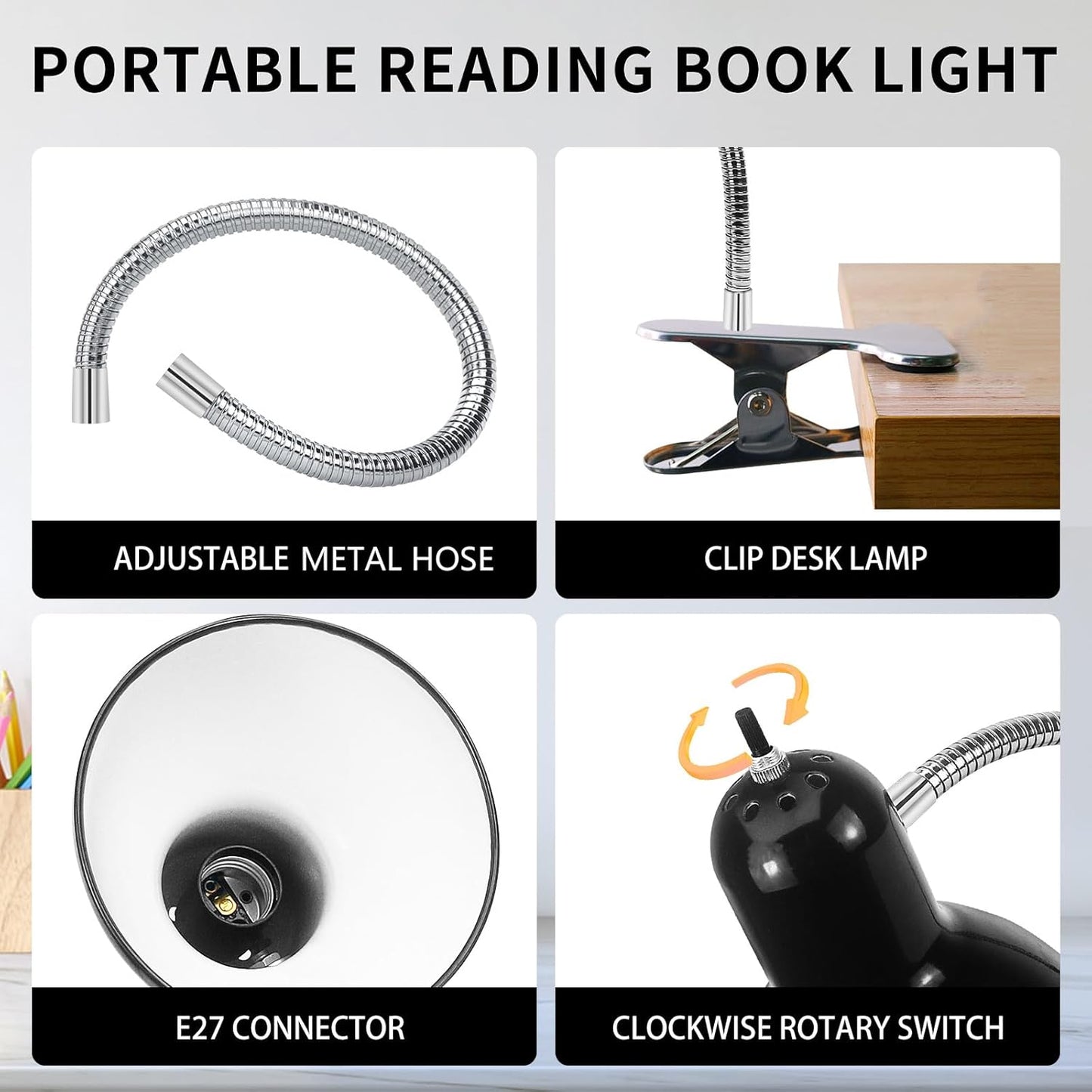 Desk Lamp, Eye Protection Clip on Light, LED Clamp Lights, Adjustable Clip Lamp, for Bedroom and Dorm Study, Late-Night Reading, Cramming for Exams Small Areas Lights, White Light