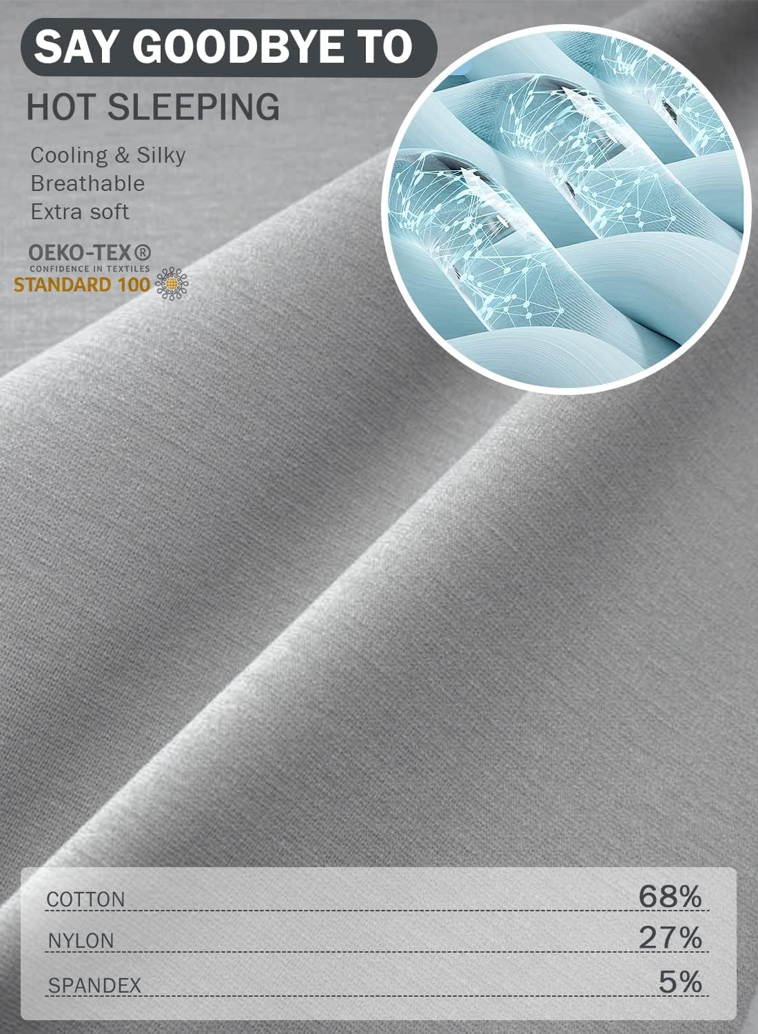 INSEN Reading Pillow Cover, Cooling Tencel, Rock Grey (Cooling Tencel-Rock Gray)