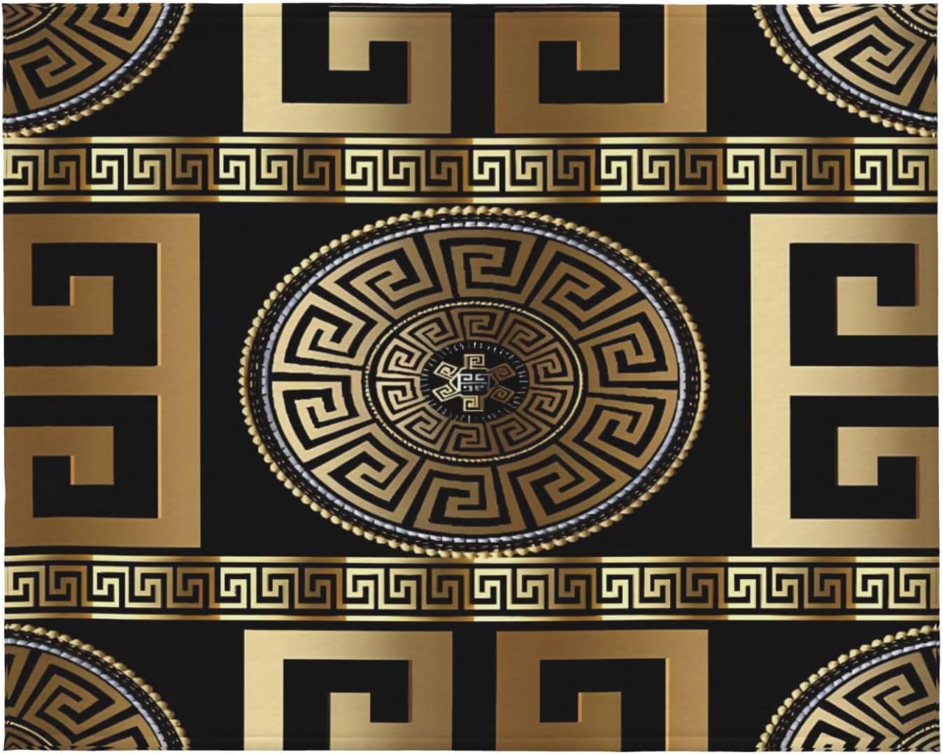 Retro Black Gold Greek Key Meander Luxury Blanket Throw Bedding Room Decor Flannel Blankets for Bedroom Living Rooms Warm All Season 50"X40"