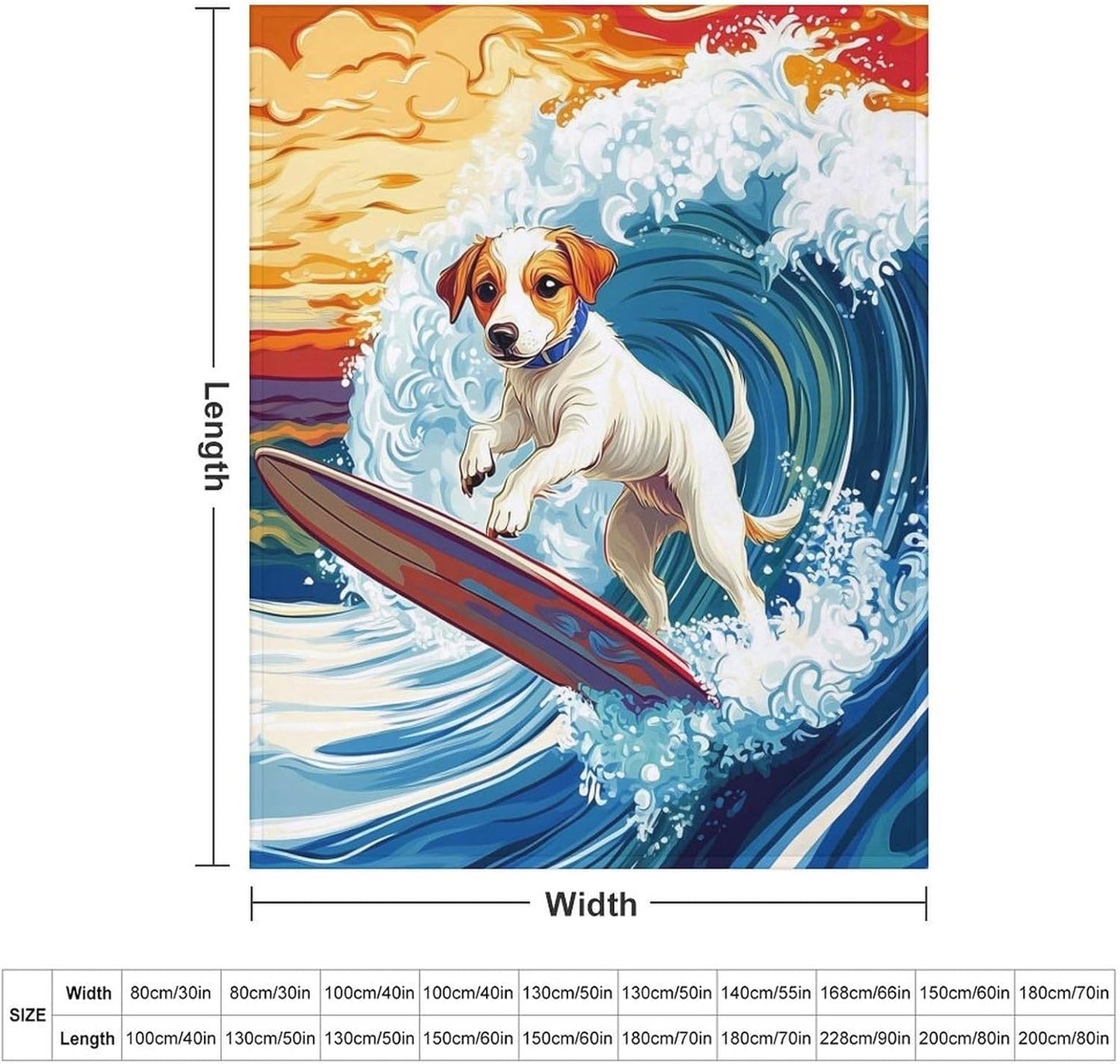 Surfing Jack Russell Dog Throw Blanket for Couch Bed Plush Cozy Fuzzy Flannel Blanket for All Season 50"x60"