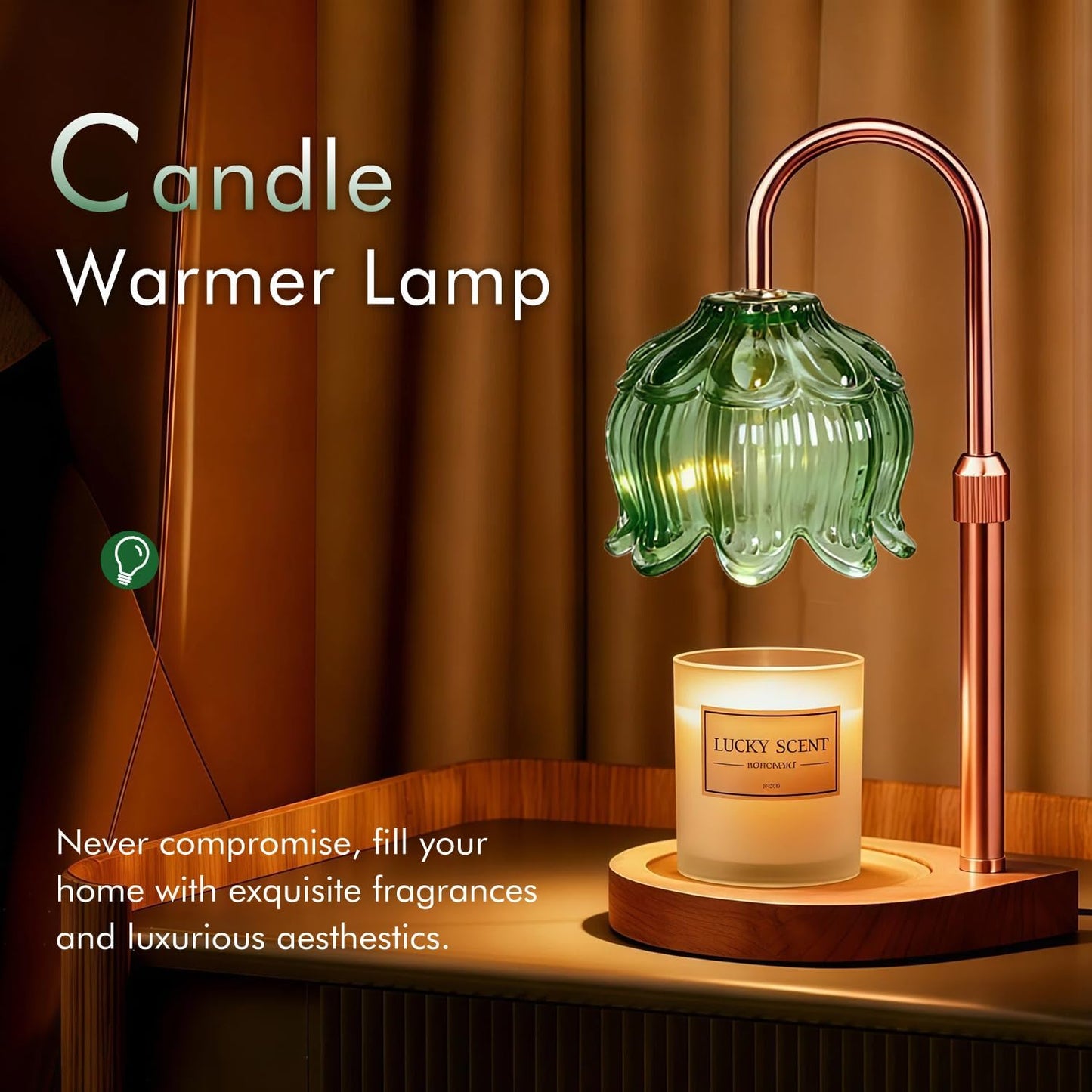 Candle Warmer Lamp - Dimmable Candle Lamp with Timer, Flower Wax Warmer Lamp for Jar Candles, Adjustable Height Wax Melter for Valentine's Day Gift Home Decor, Farmhouse (Green)