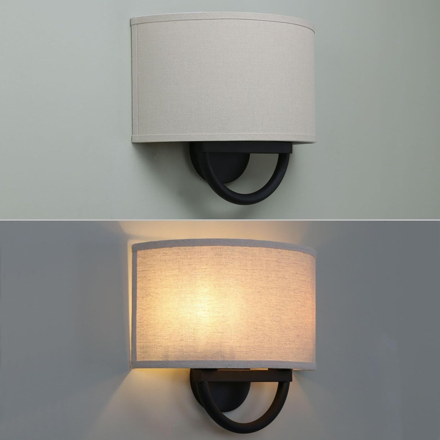 Yosoan 2-Light Linen Fabric Cloth Boho Wall Sconce Hallway Fixture Light, Dual Indoor Hardwired Vanity Vintage Wall Mount Lighting Semicircle Fabric Lamp Shade for Bedroom Stairwell Study Gallery
