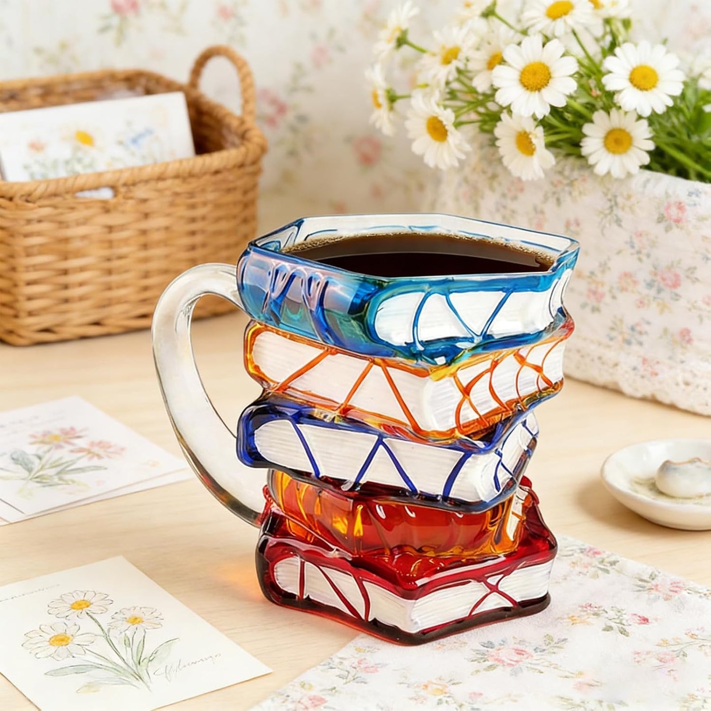 Coffee Mug - Colorful Heat-Resistant Drinkware,Glass Cup for Book Lovers - for Tea Milk Water Juice Readers Librarians Reading Enthusiasts Home Dorm Apartment