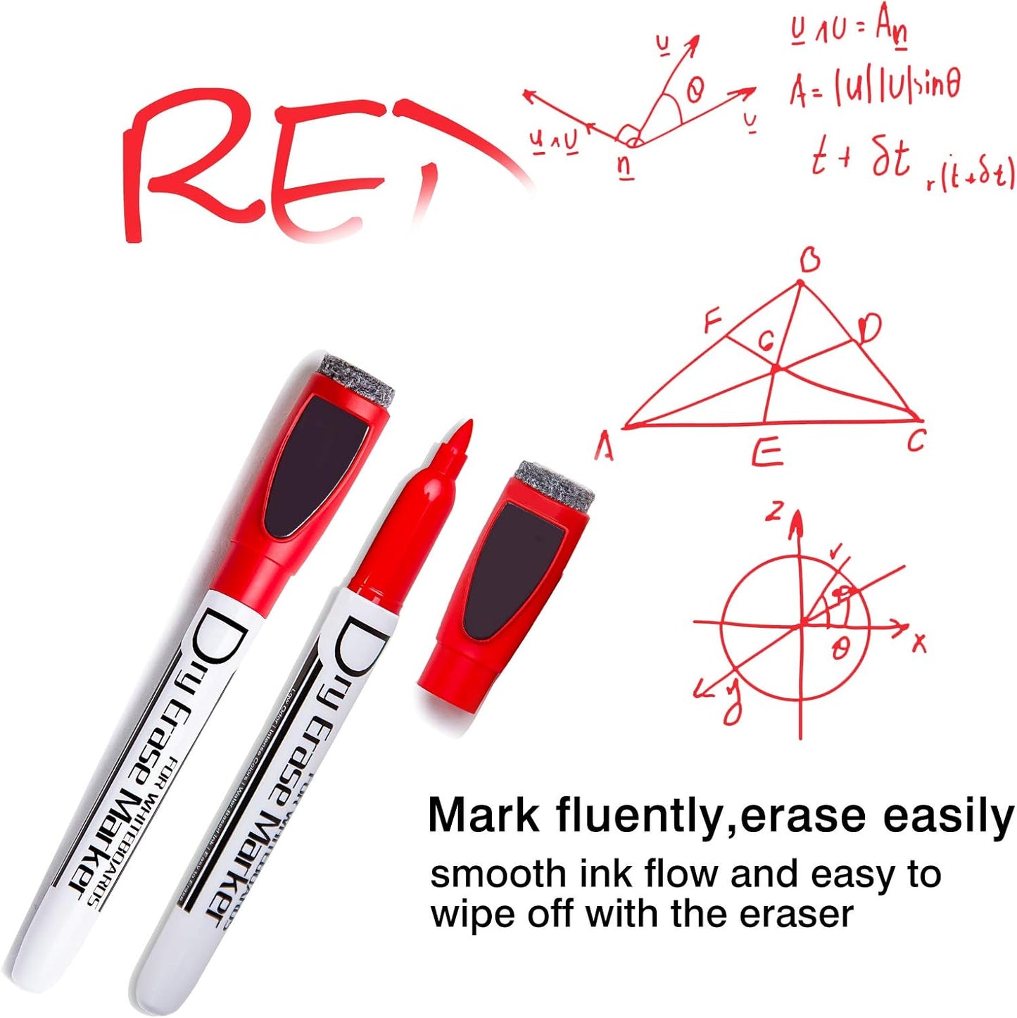 Volcanics Magnetic Dry Wipe Pens Dry Erase Markers With Eraser Cap Low Odor Fine Tip Whiteboard Pens Pack of 12,10 Colors
