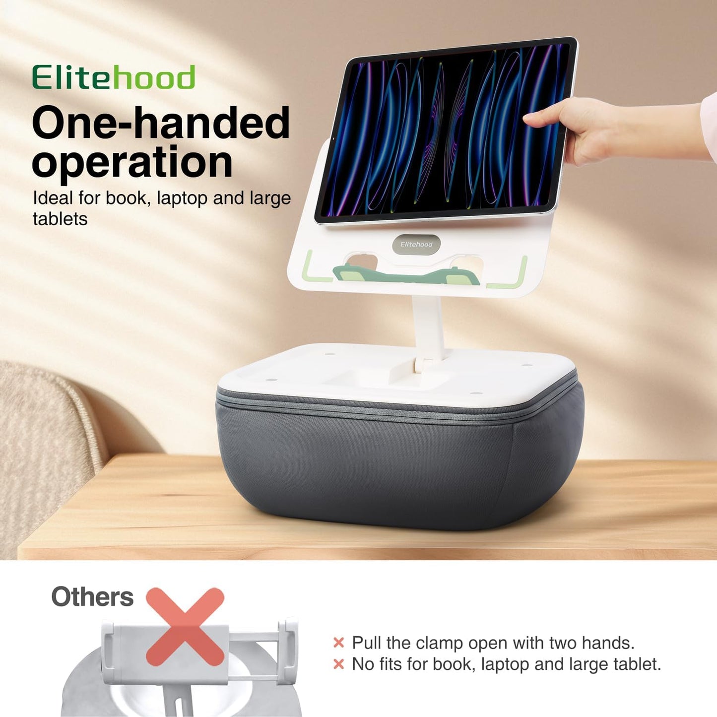 elitehood Adjustable iPad Pillow Stand for Lap, Soft Cushion Lap Beanbag Tablet Pillow Stand, Tablet Holder for Lap Bed Couch, Pillow Pad for Tablet or iPad, E-Reader, Books and 4-15.6'' Devices, Grey