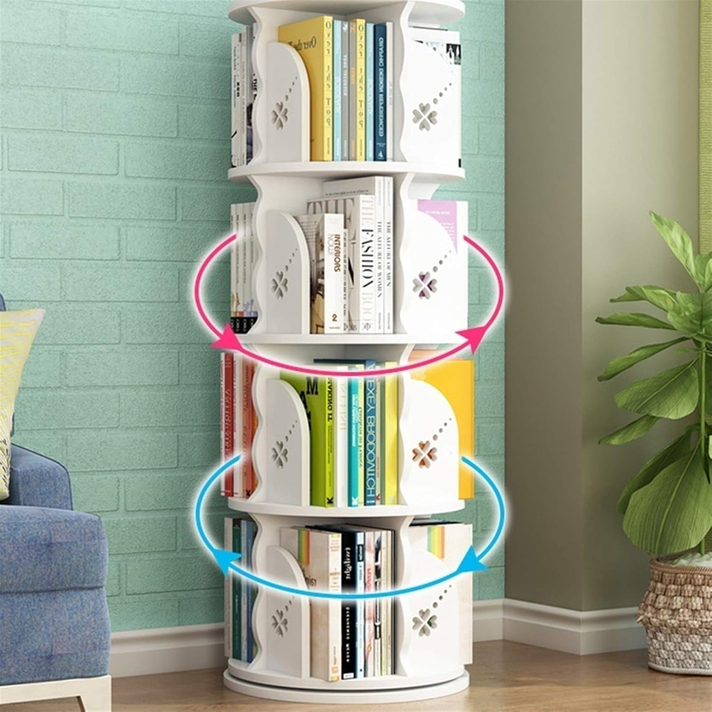 360° Bookshelf Children's Rotating Picture Book Stand Bookcase on Wall Corner Multi-Layer Storage Rack Height Adjustable Bookshelf (Color : Walnut, Size : 39 * 99cm)