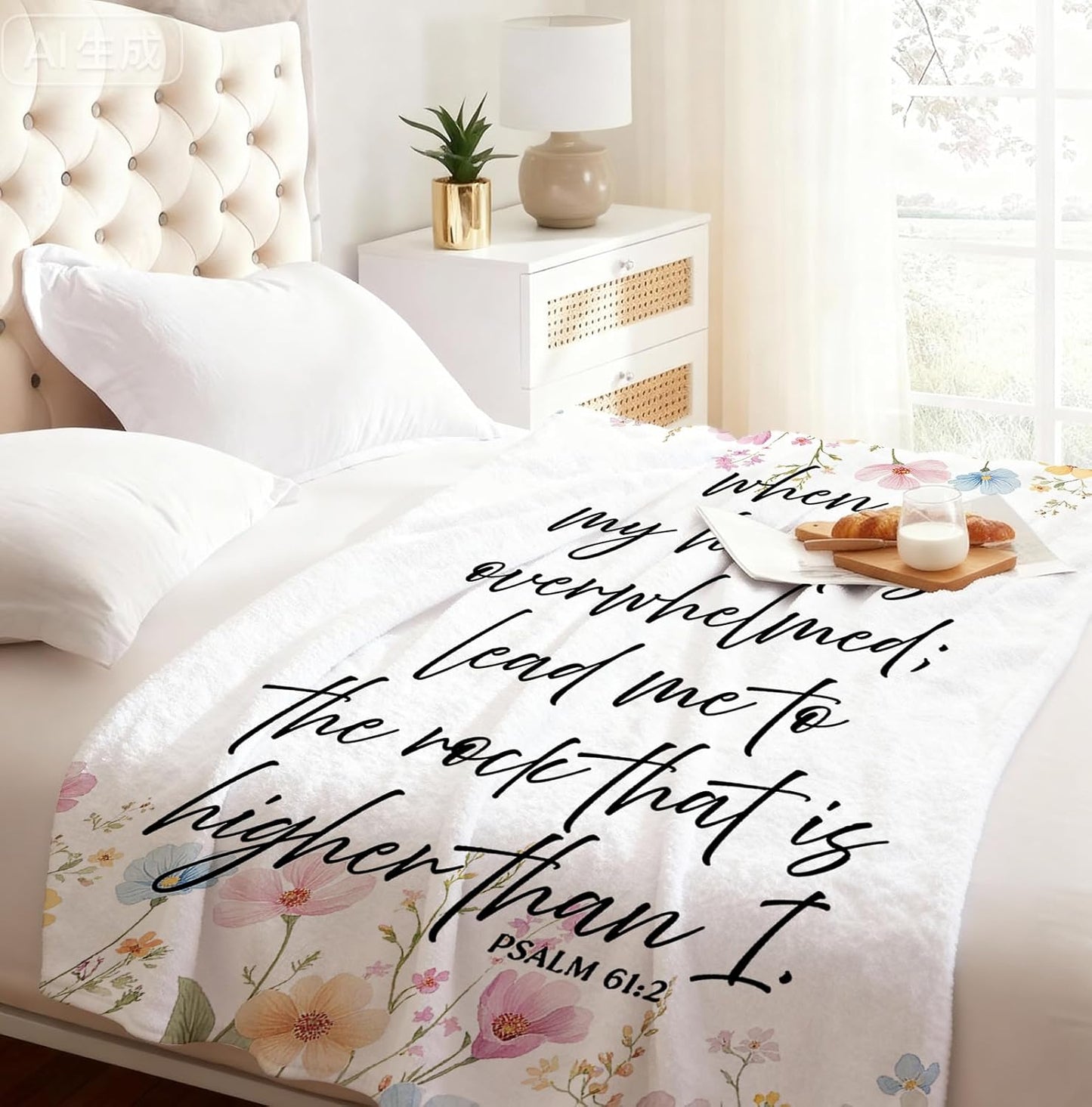 Floral Christian Throw Blanket, Christian Gifts for Women Faith, Religious Psalm 61:2 Floral Bible Verse Blanket for Home Bedroom Living Room Couch Bed Sofa Decoration, 50x60 Inches