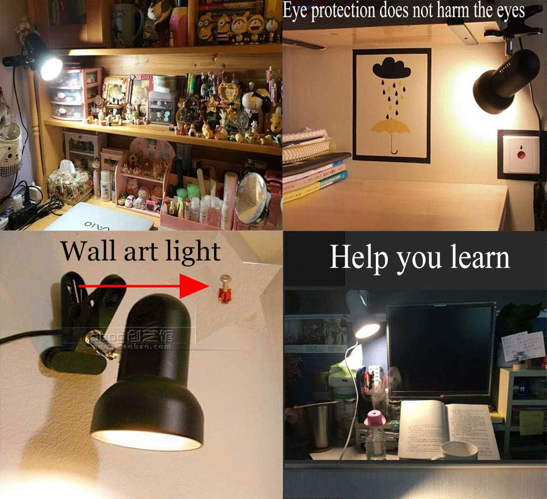 Sun-Rising Rong&LAN Clip lamp,360° Rotation Clip on Lamp Portable Book Reading Light,Clamp on Desk/Table/Bunk Bed/Cupboard Home Lighting, (Desk lamp,Two Colors for Your Choice) White1
